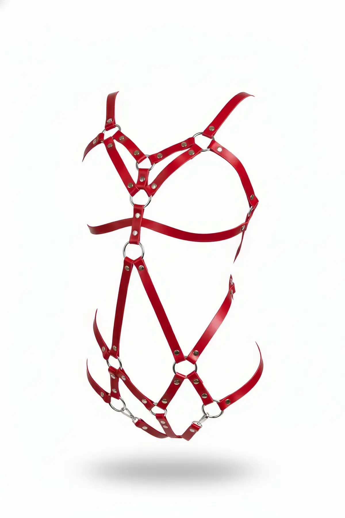 Kırmızı Body Harness Suni Deri Çoklu Şeritli Gövde Dekoru - APFT716