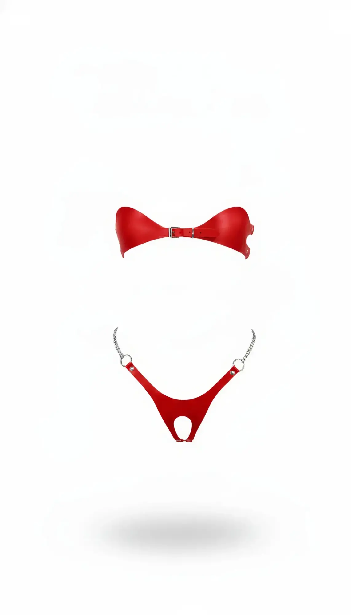Kırmızı Harness Takım Deri Zincir Detaylı Tokalı Bralet - APFT1234