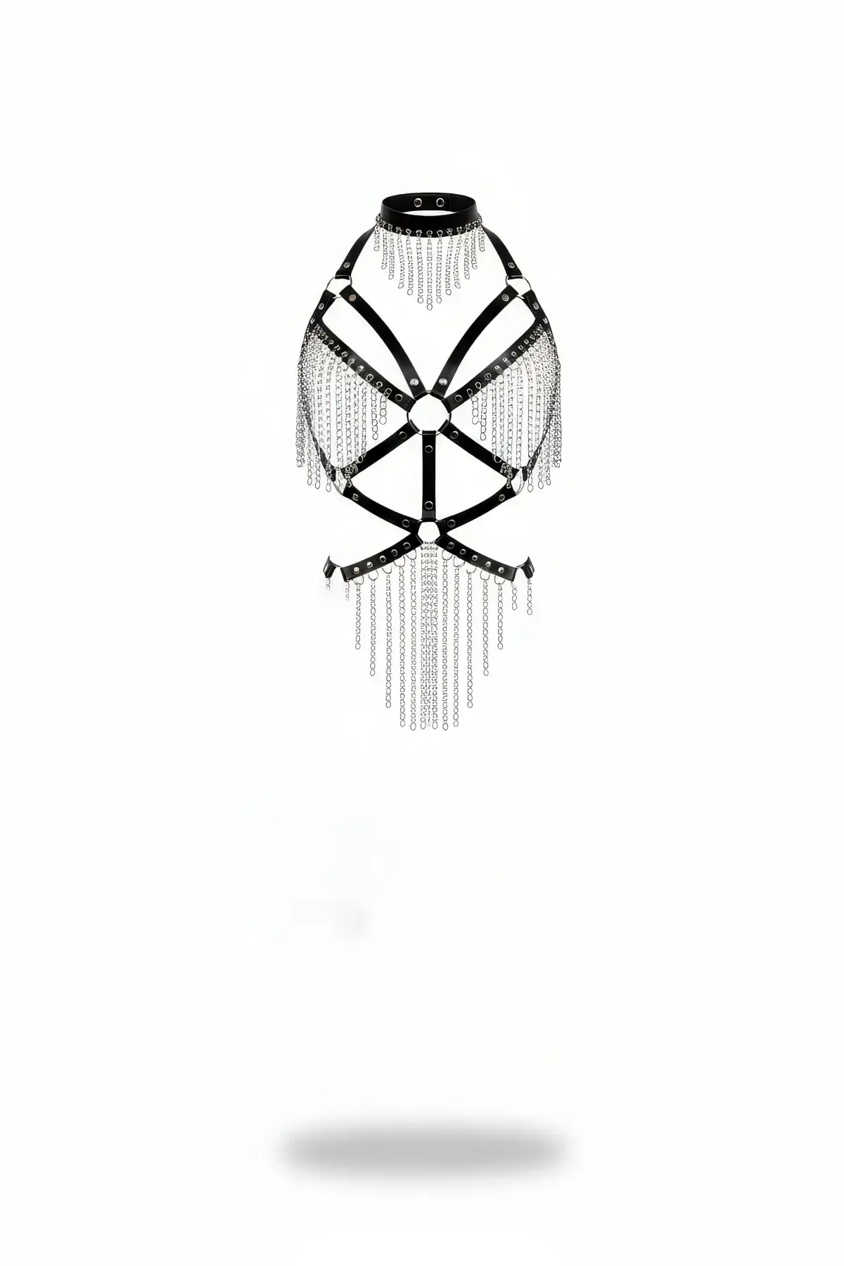 Siyah Body Harness Zincir Detaylı Choker Yaka - APFT1080
