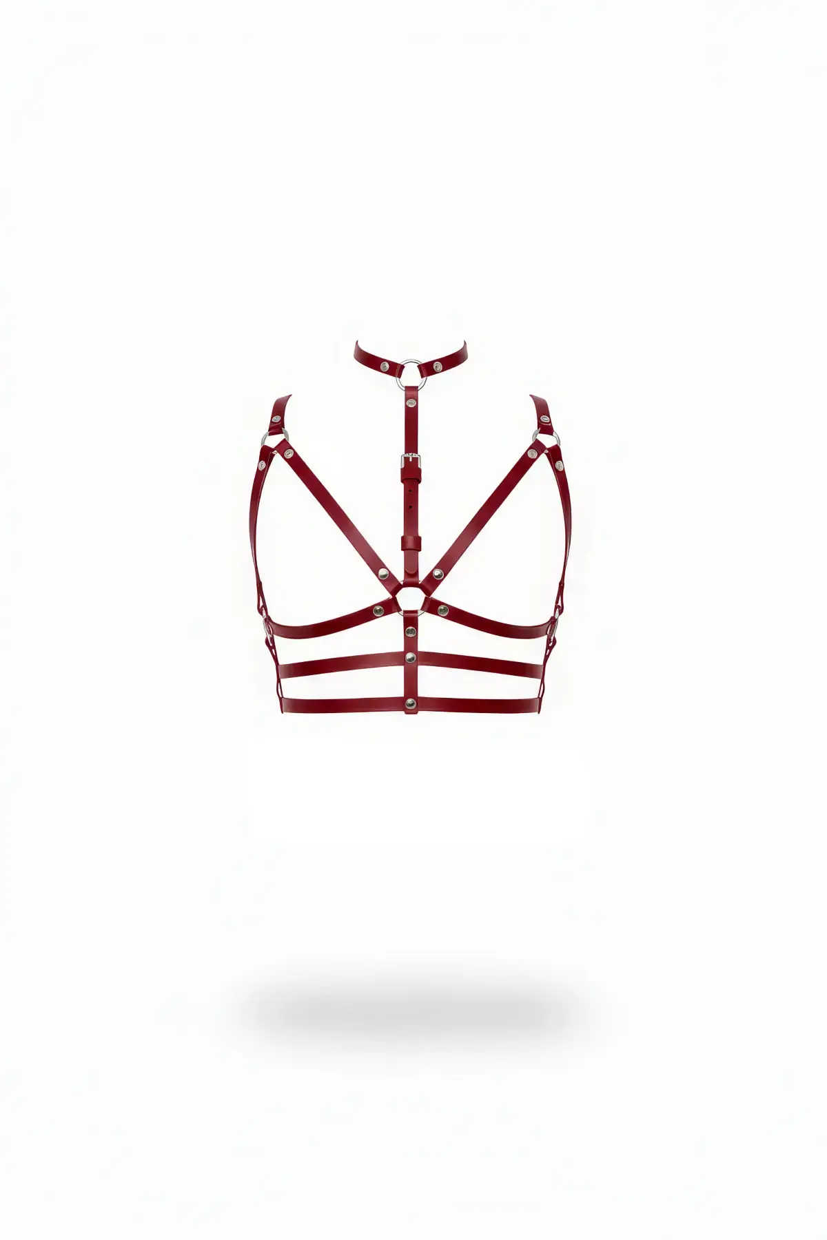 Bordo Göğüs Harness Deri Çok Bantlı Halka Detaylı - APFT235