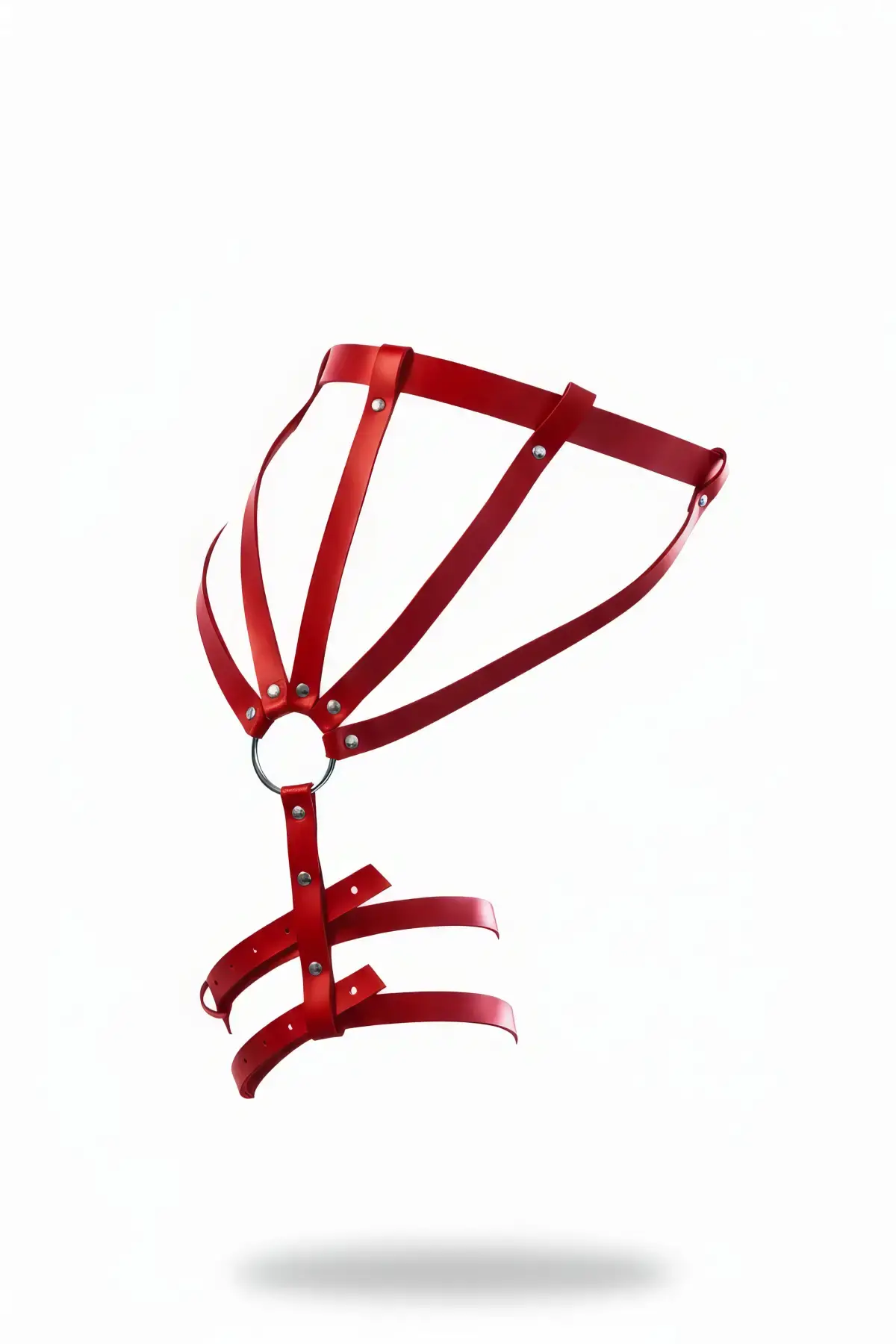 Kırmızı Jartiyer Harness Metal Halka Detaylı Zımbalı Bacak Aksesuarı - APFT595