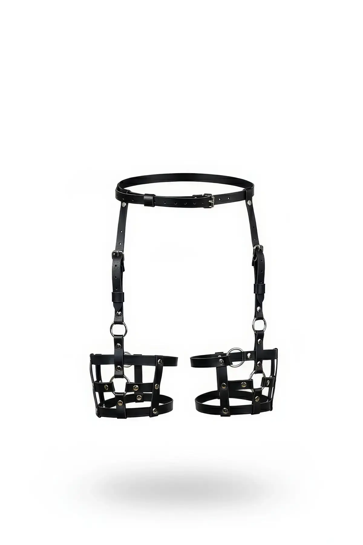 Siyah Jartiyer Harness Deri Bacak Kafes Detaylı - APFT449
