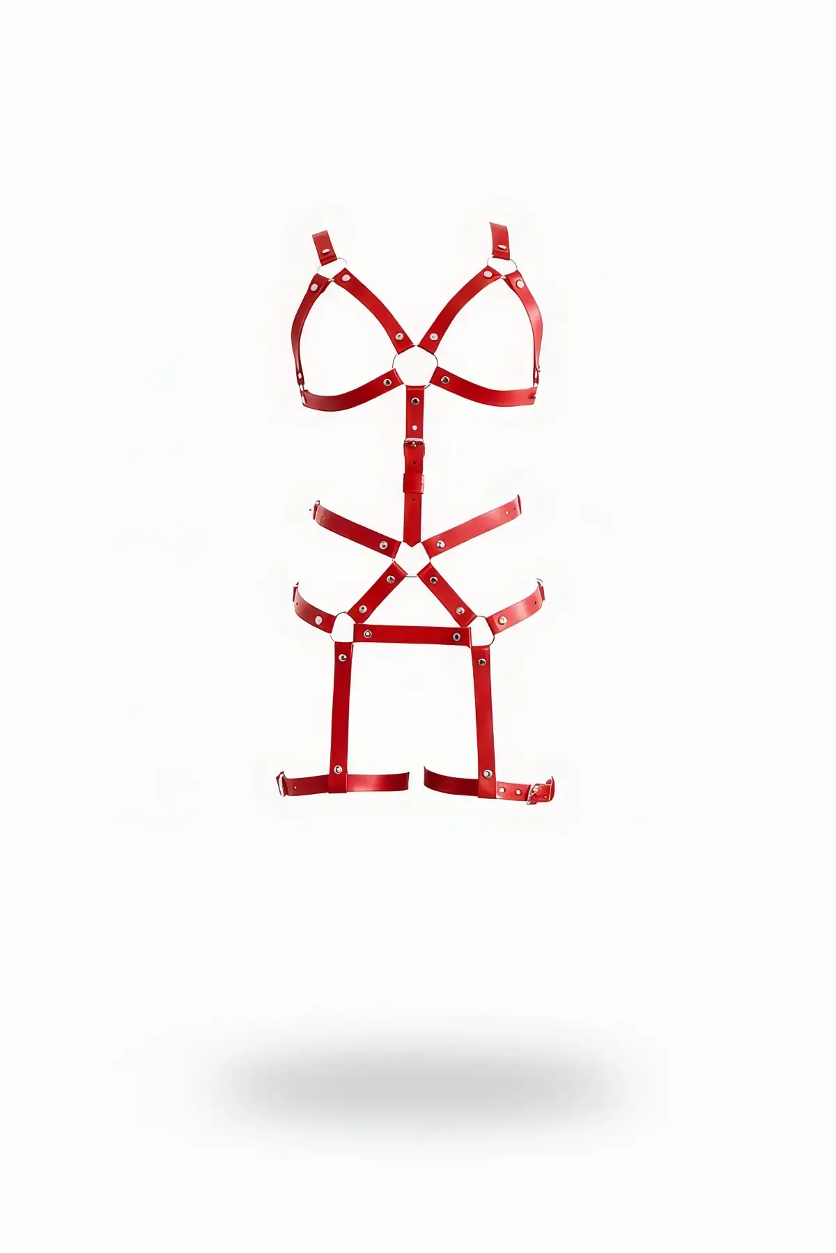Kırmızı Jartiyer Harness Tam Beden Deri Metal Halka Detaylı - APFT750