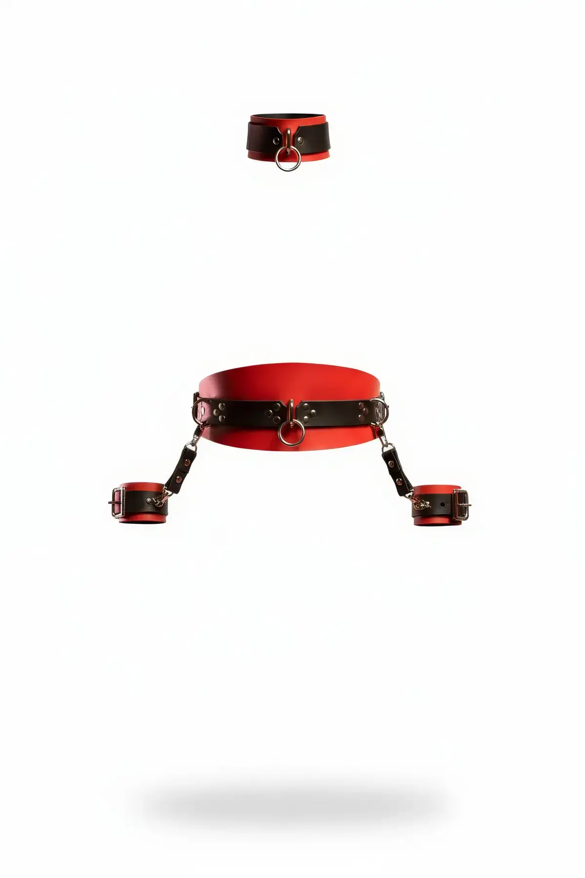 Kırmızı Siyah Harness Takım Deri Yaka Ve Kelepçe Detaylı - APFT1263