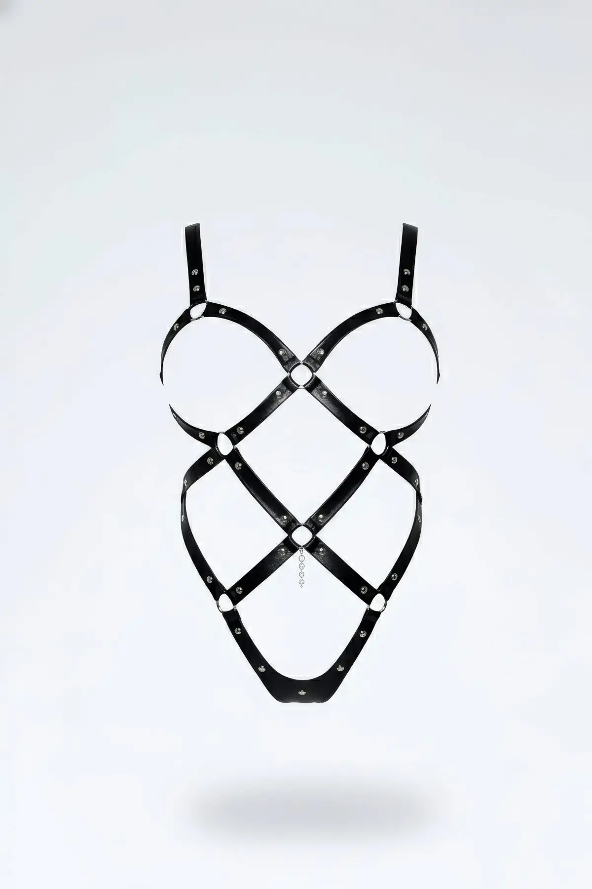 Siyah Body Harness Deri Halka Detaylı Çapraz Vücut Aksesuarı - APFT542