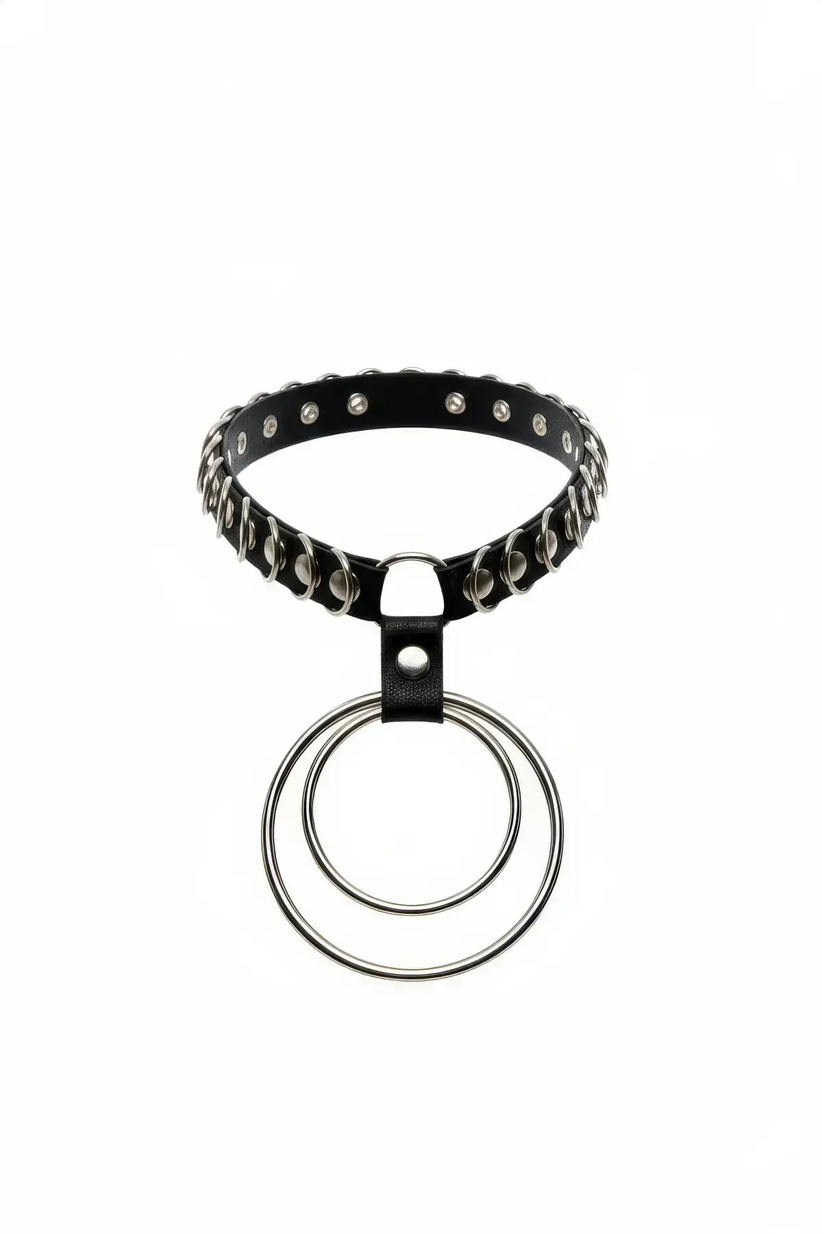 Siyah Choker Zımbalı Çift Halkalı Lastik Kolye - APFT576