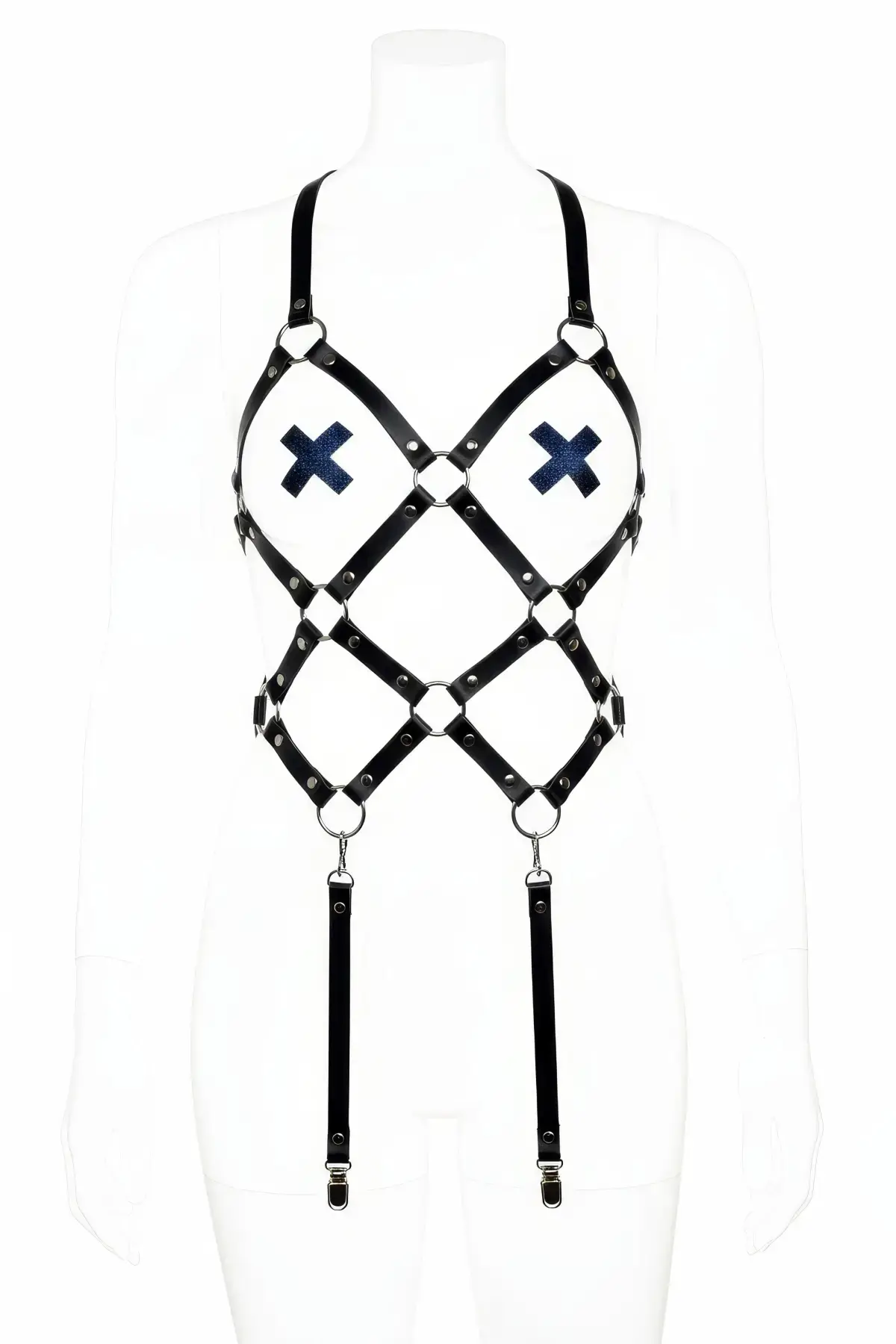 Siyah Body Harness Kafes Detaylı Metal Halka Aksesuarlı - APFT368