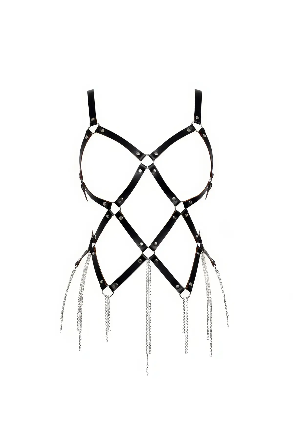 Siyah Body Harness Zincir Detaylı Deri Gövde Aksesuarı - APFT950