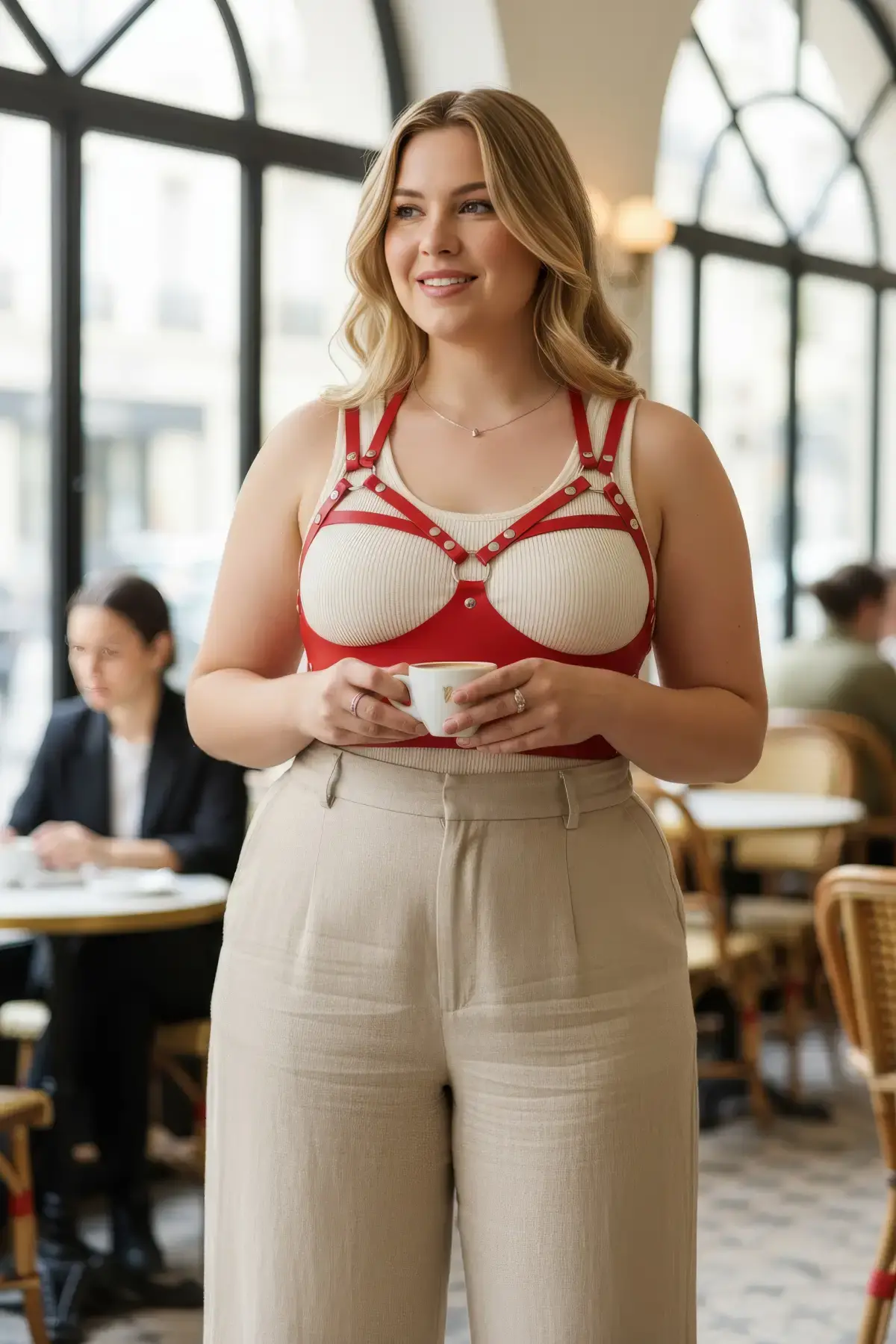 Büyük Beden Kırmızı Kadın Kemer Şık Deri Vücut Aksesuarı - APFT872
