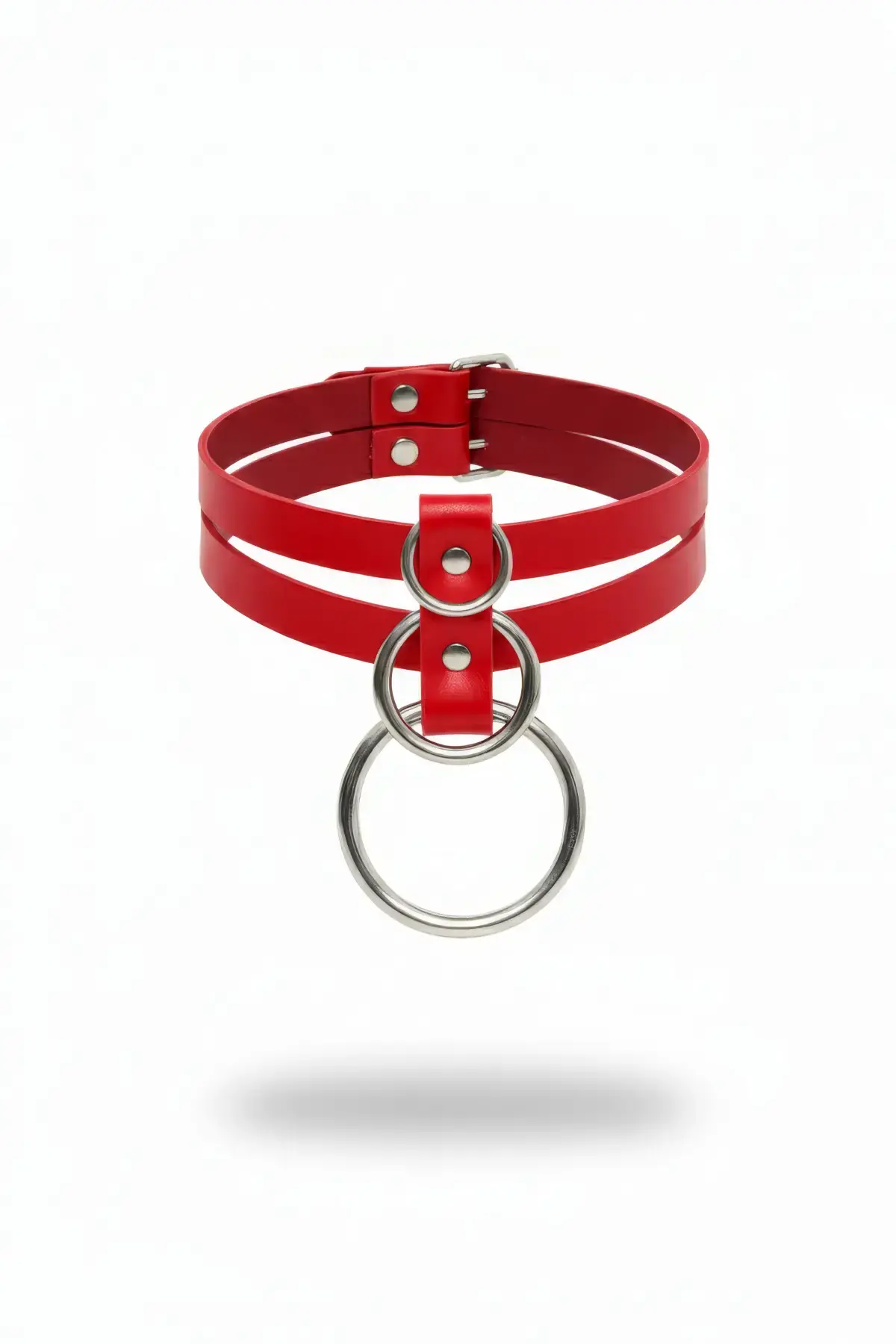 Kırmızı Choker Deri Çift Sıralı Büyük Halka Detaylı - APFT223