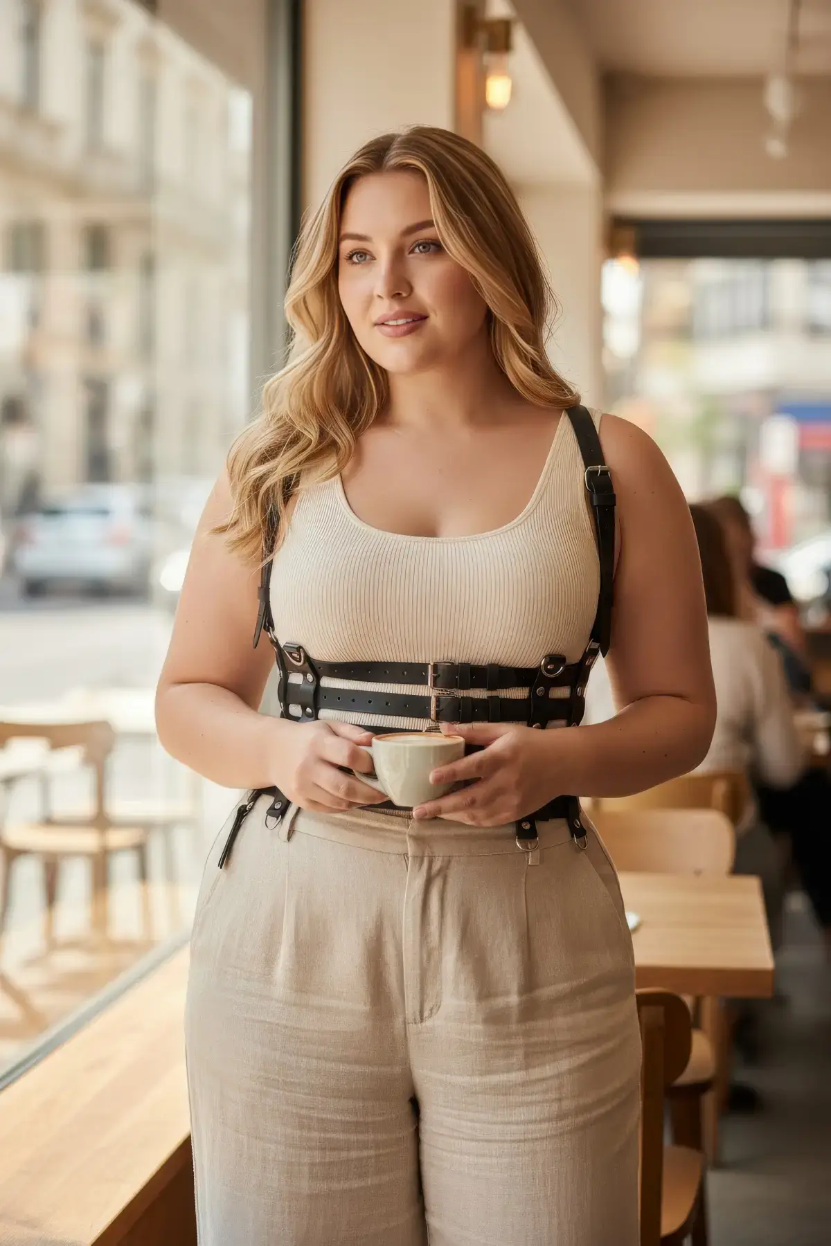 Büyük Beden Siyah Kadın Kemer Deri Body Harness Korse Stil - APFT630