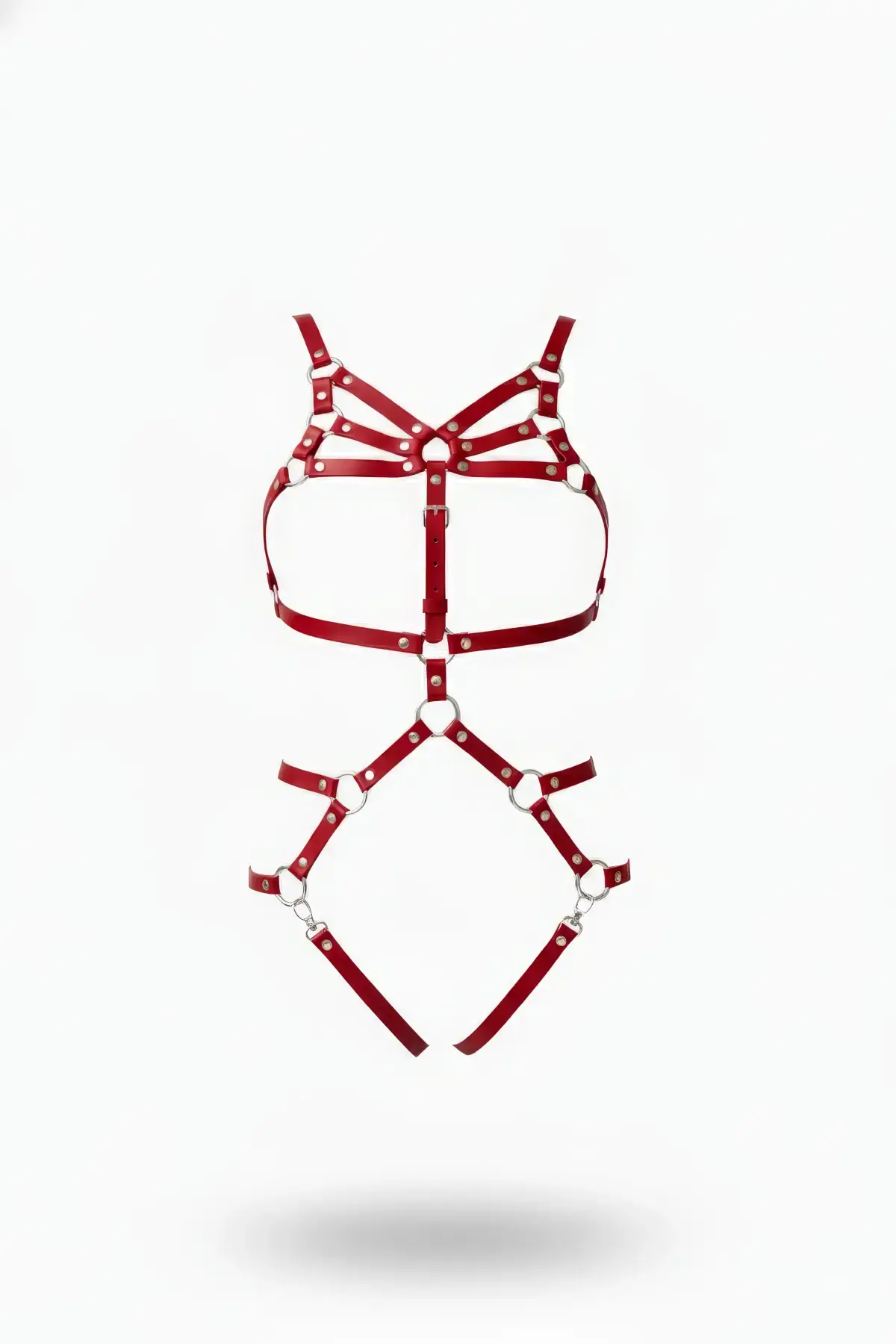 Kırmızı Body Harness Deri Çoklu Şeritli Metal Tokalı - APFT724