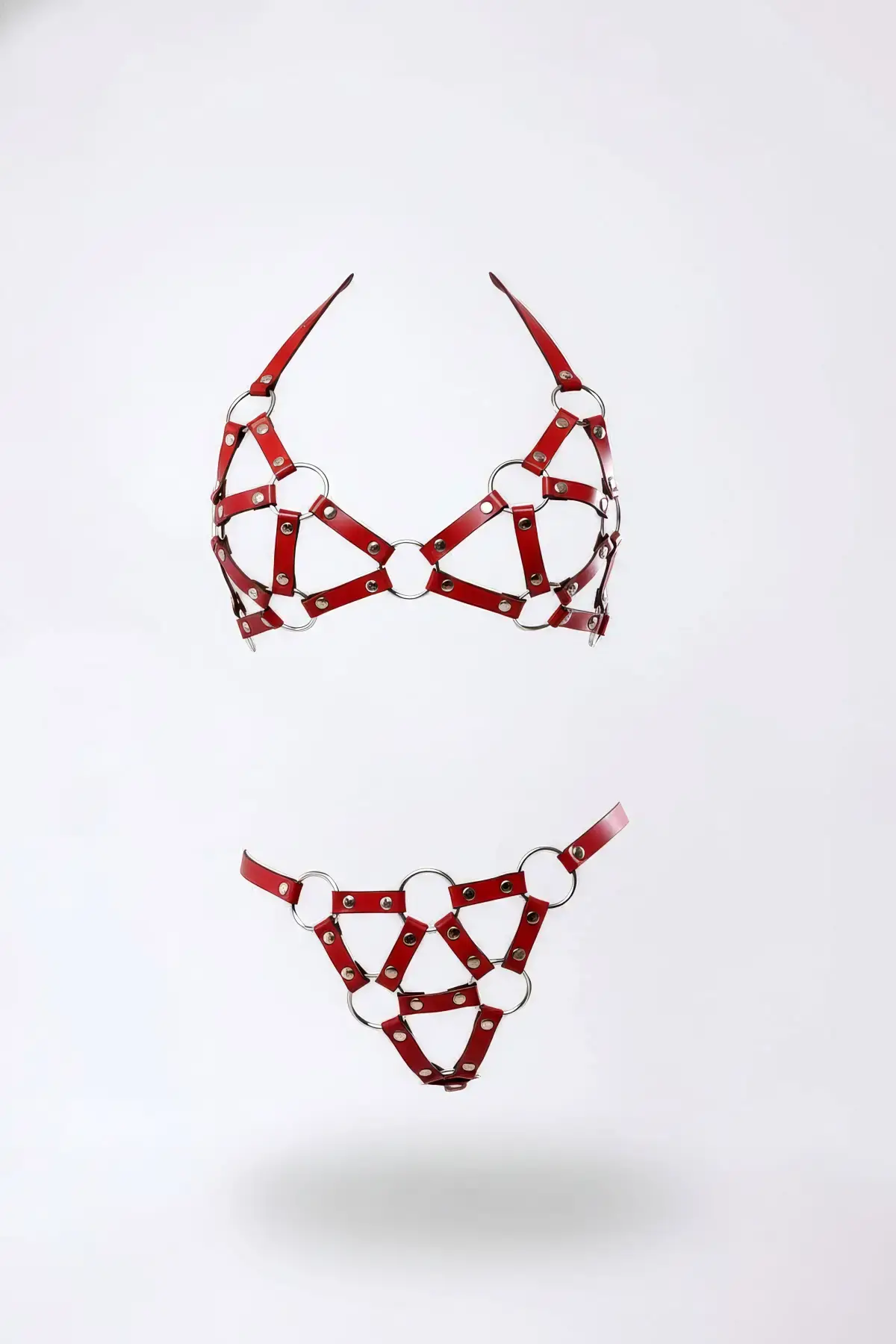 Kırmızı Harness Takım Deri Metal Halka Detaylı - APFT422