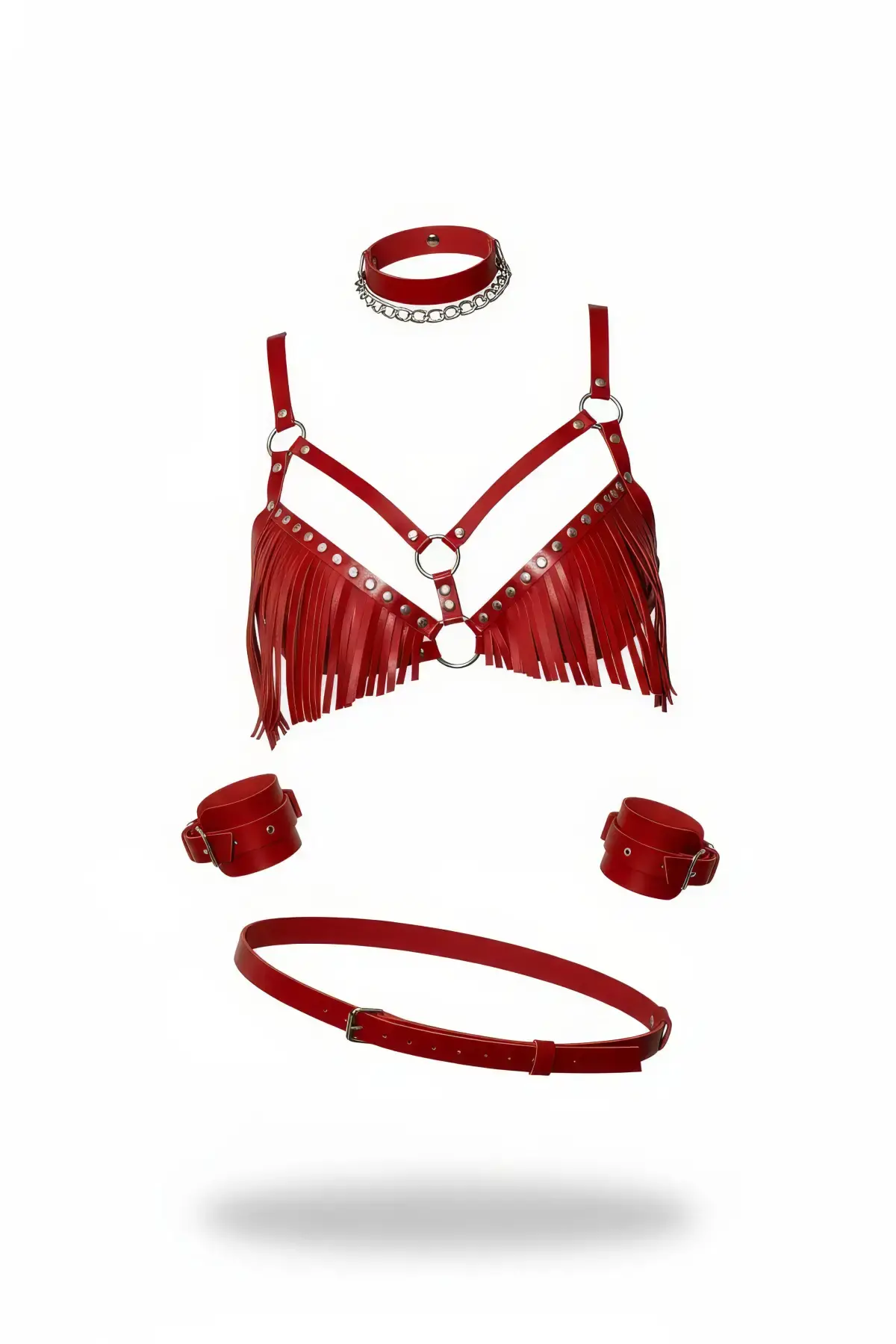 Kırmızı Harness Takım Püskül Detaylı Metal Halka - APFT896