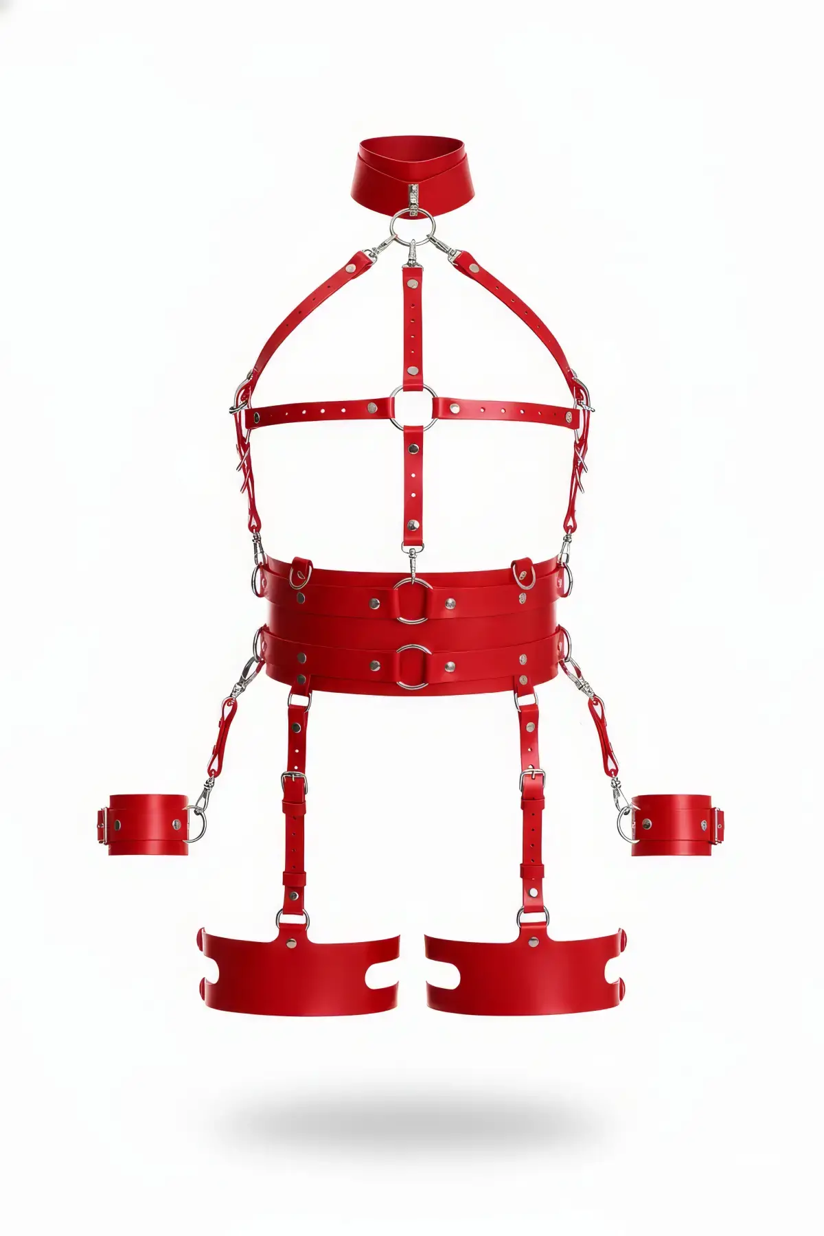 Kırmızı Harness Takım Deri Zincir Detaylı Boyunluklu - APFT842