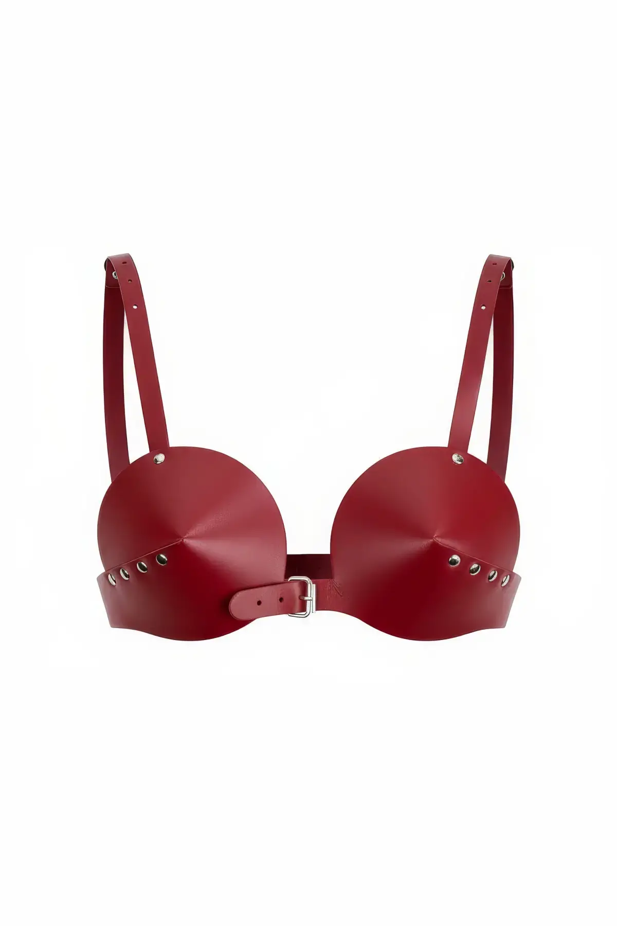 Bordo Göğüs Harness Konik Kaplı Deri Büstiyer - APFT250