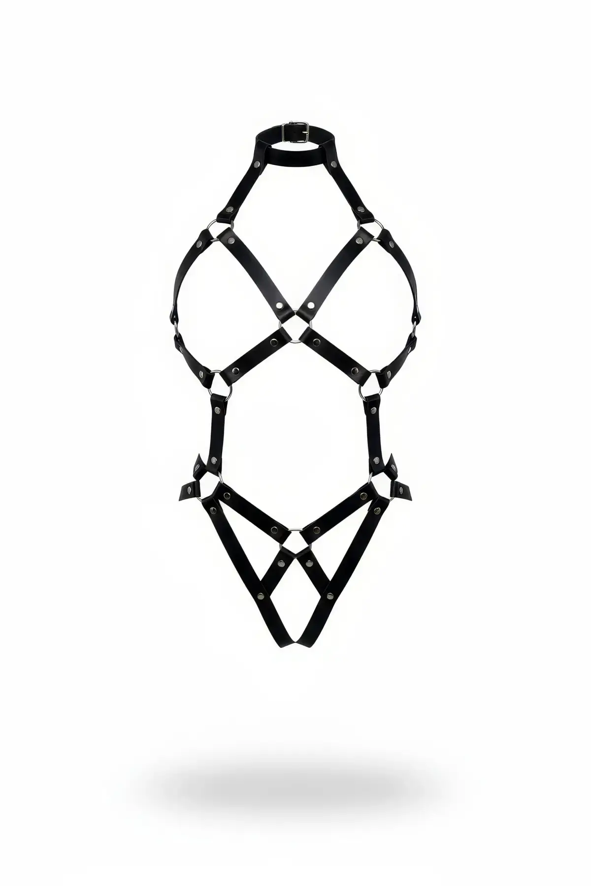Siyah Body Harness Suni Deri Tam Vücut Çapraz Halkalı - APFT514