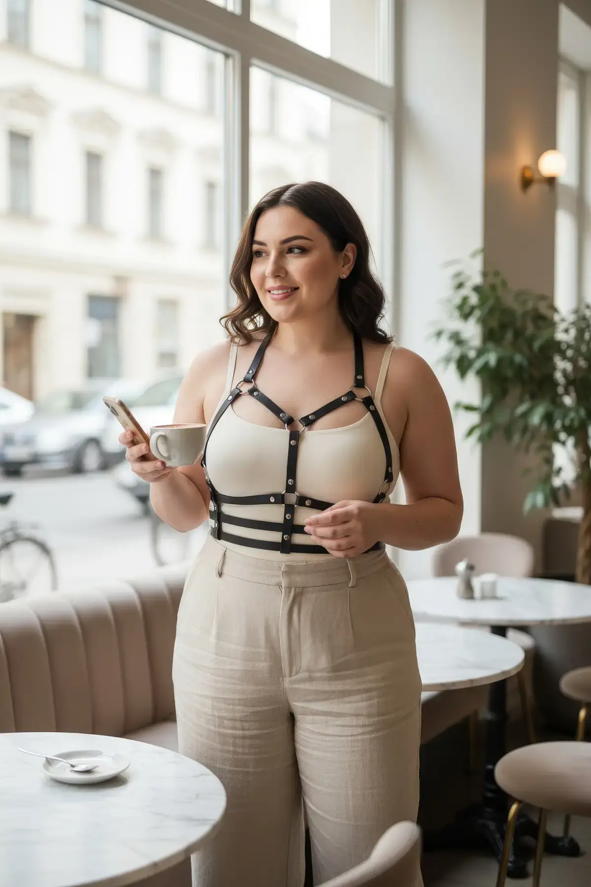 Büyük Beden Siyah Kadın Kemer Deri Harness Metal Detaylı - APFT760