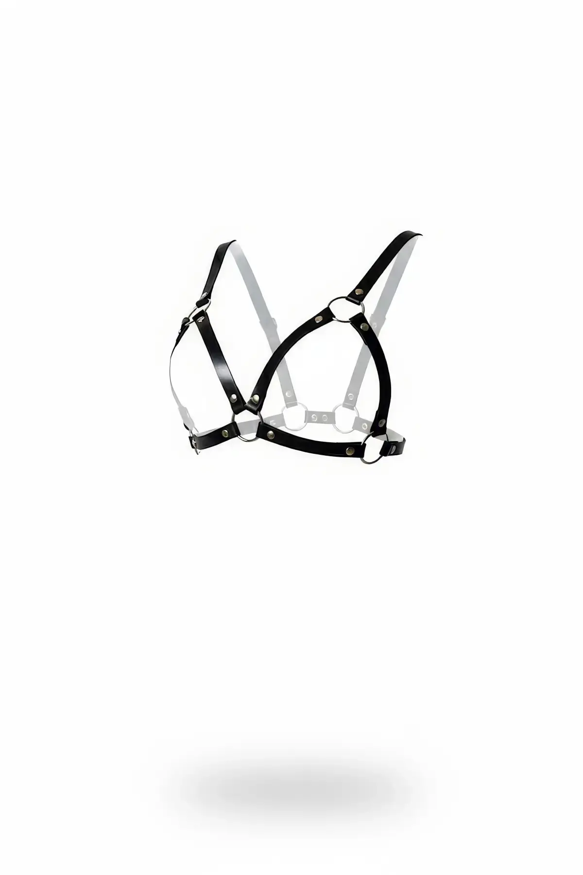 Siyah Göğüs Harness Suni Deri O-Halkalı Bralet - APFT190