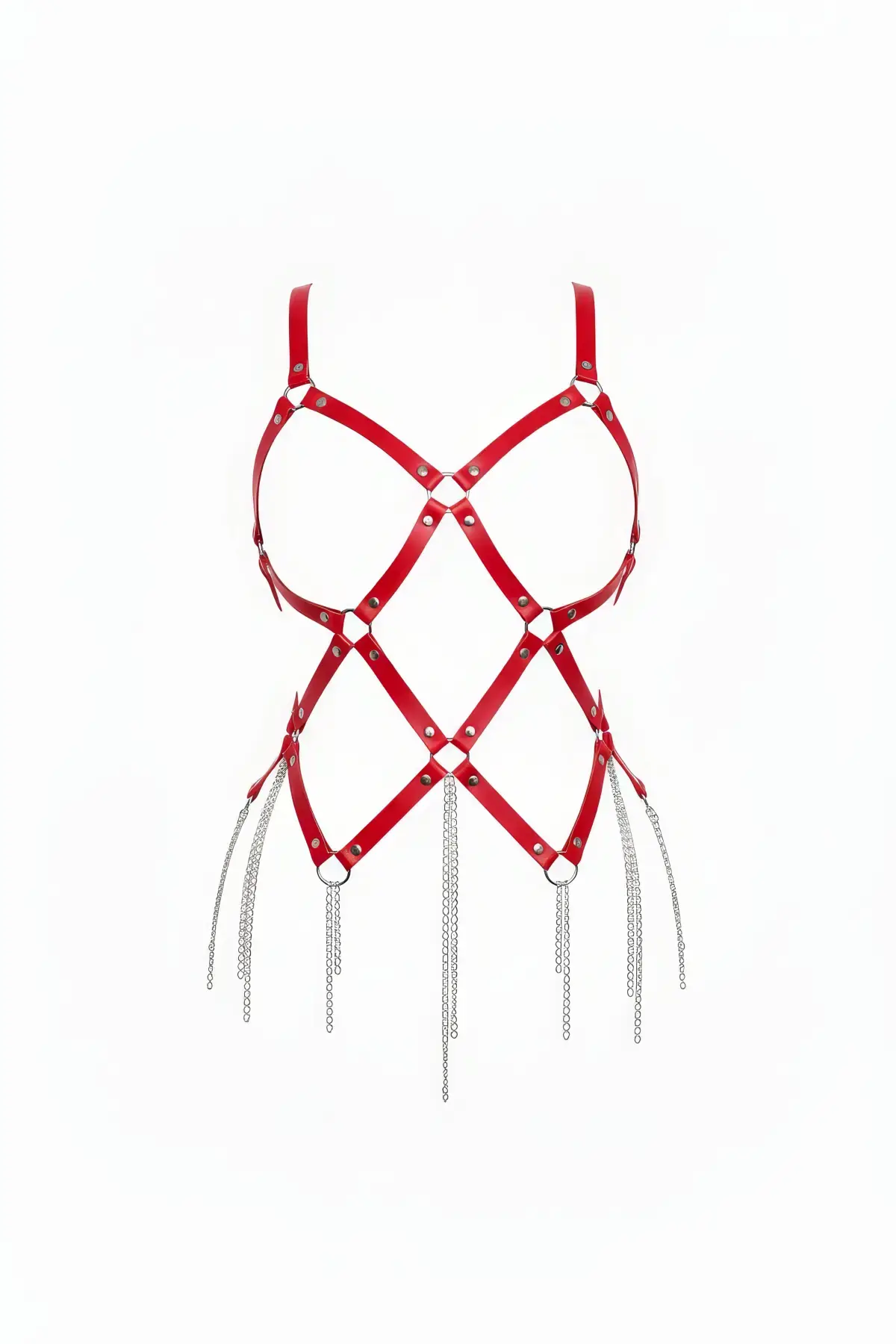 Kırmızı Body Harness Suni Deri Zincir Püskül Detaylı - APFT950