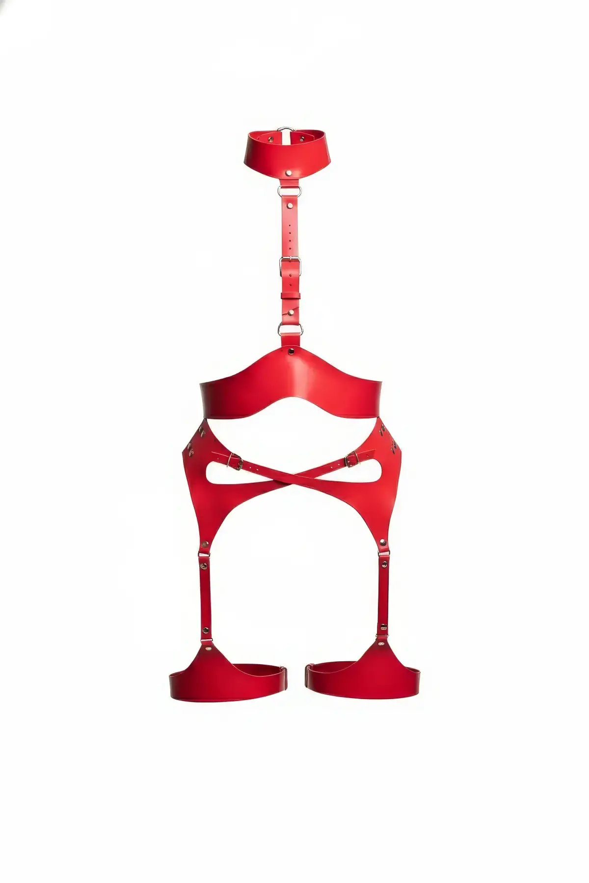 Kırmızı Harness Takım Gerdanlık Detaylı Tokalı Deri - APFT1196