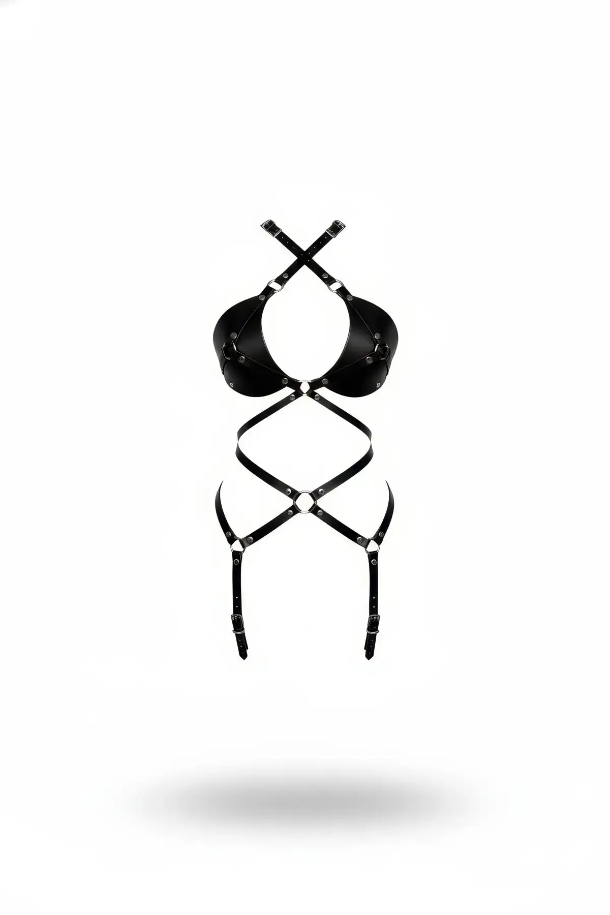 Siyah Body Harness Deri Çapraz Bağlamalı Tam Vücut Aksesuarı - APFT1409