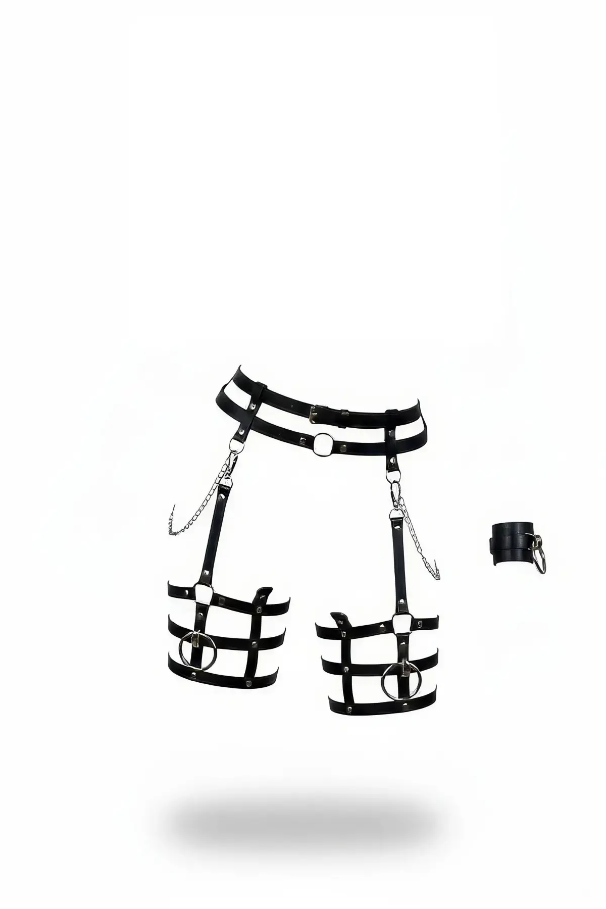 Siyah Jartiyer Harness Deri Zincir Detaylı Bel Bacak Aksesuarı - APFT699