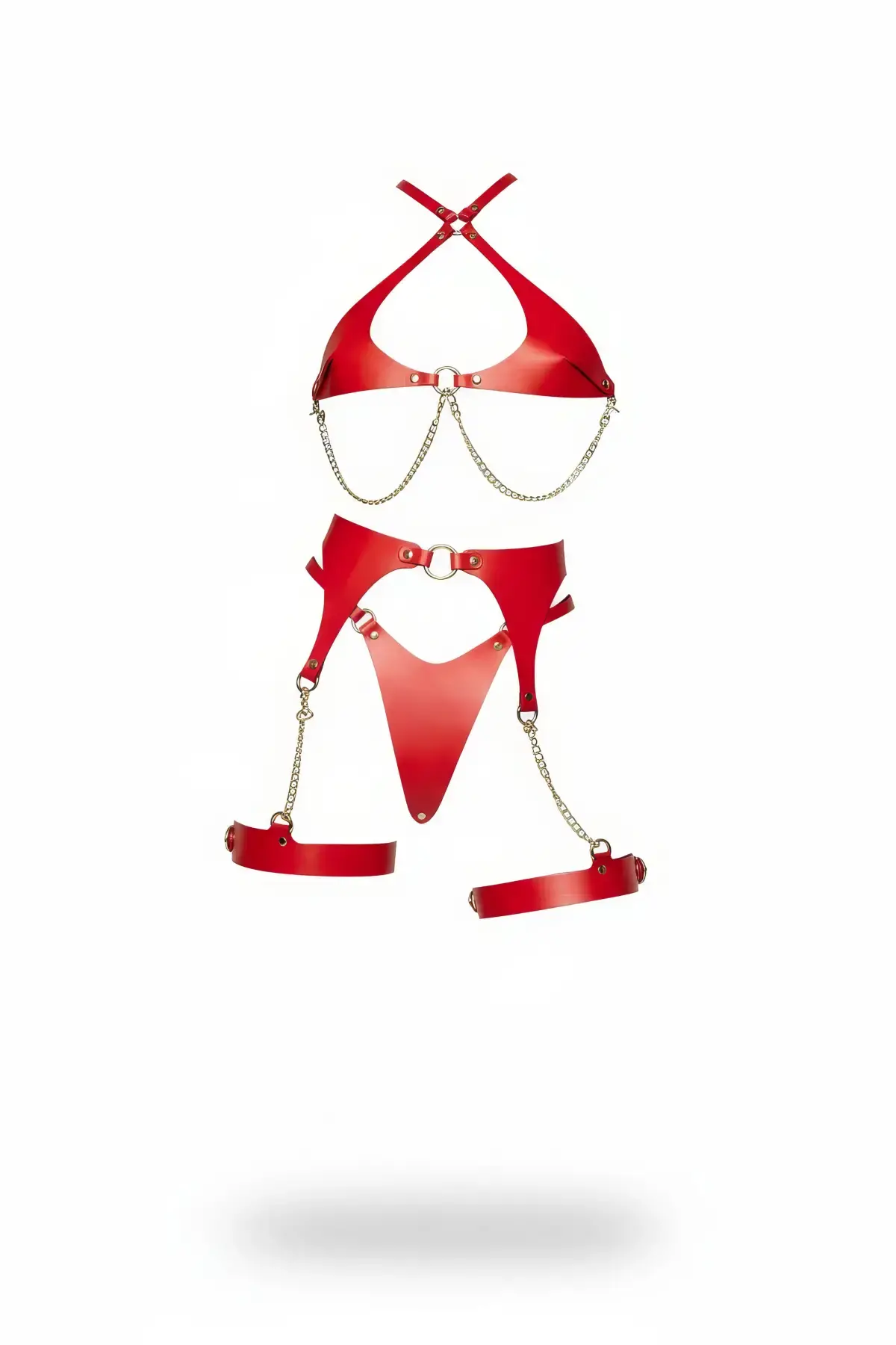 Kırmızı Harness Takım Suni Deri Zincir Detaylı - APFT1219