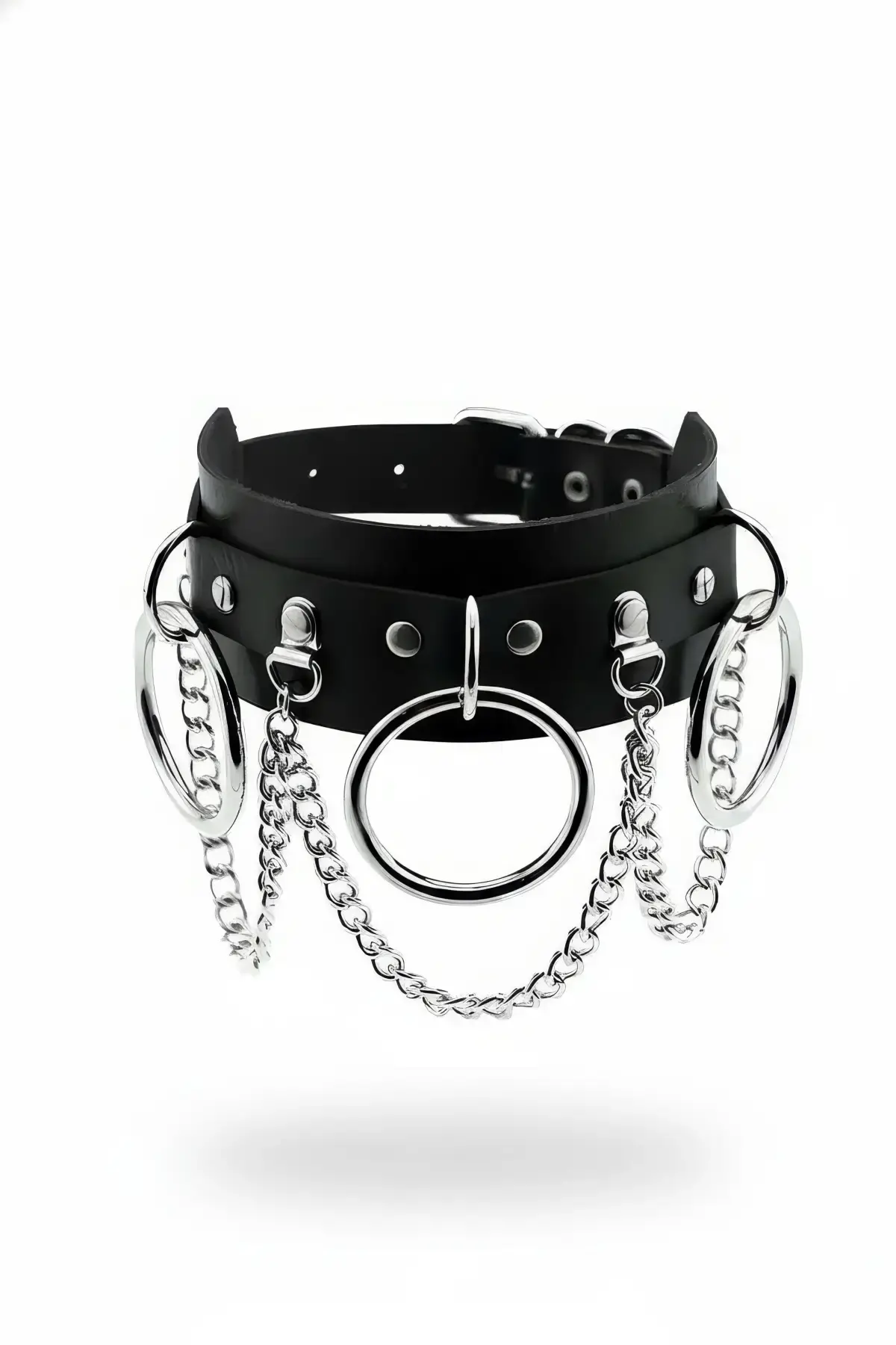 Siyah Choker Deri Zincirli Büyük Halkalı - APFT407