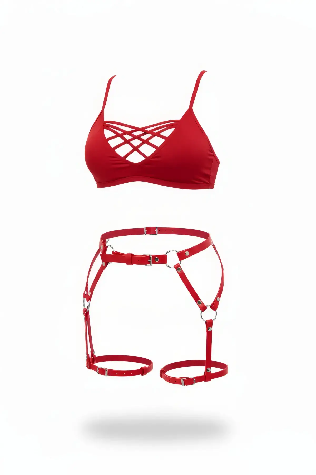 Kırmızı Jartiyer Harness Deri Tokalı Ayarlanabilir Vücut Aksesuarı - APFT770