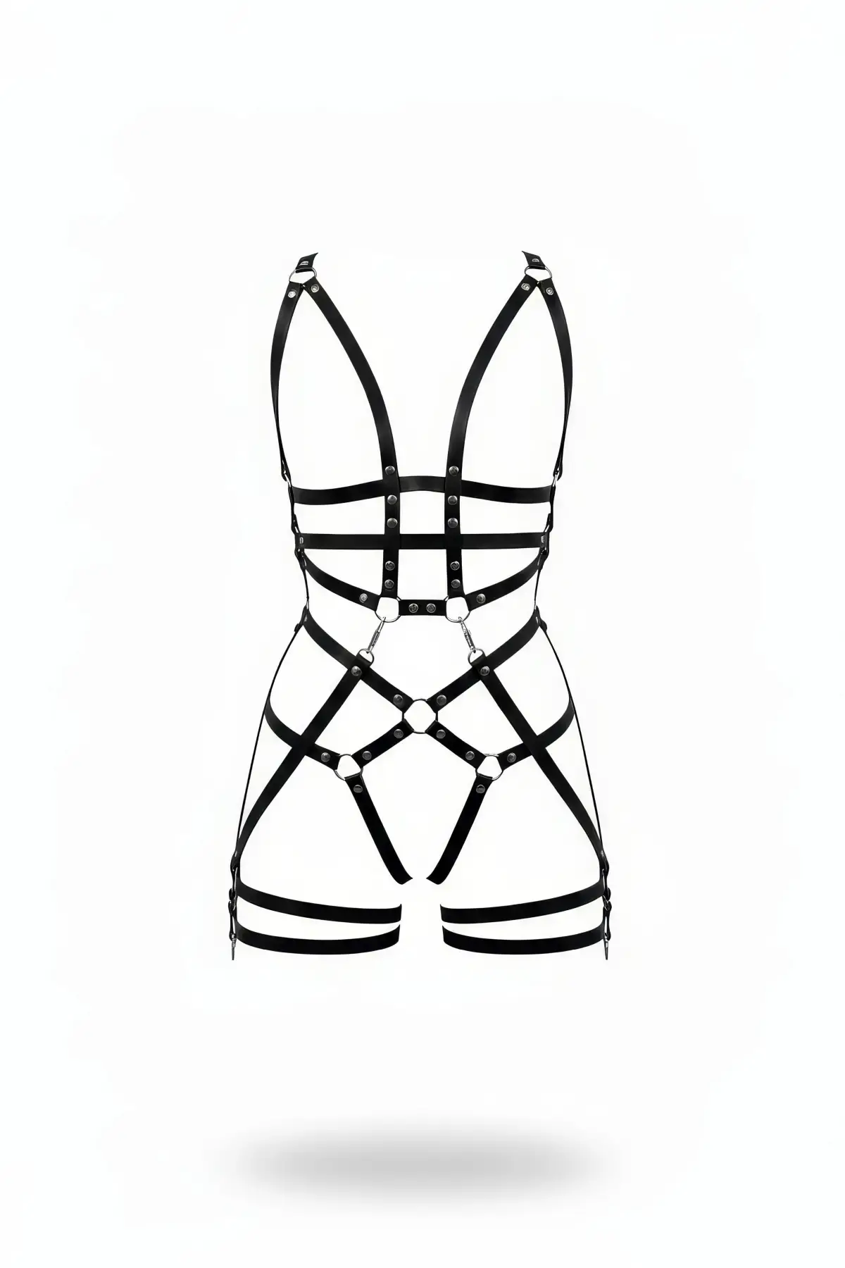 Siyah Jartiyer Harness Deri Vücut Kafesi Tam Boy - APFT502