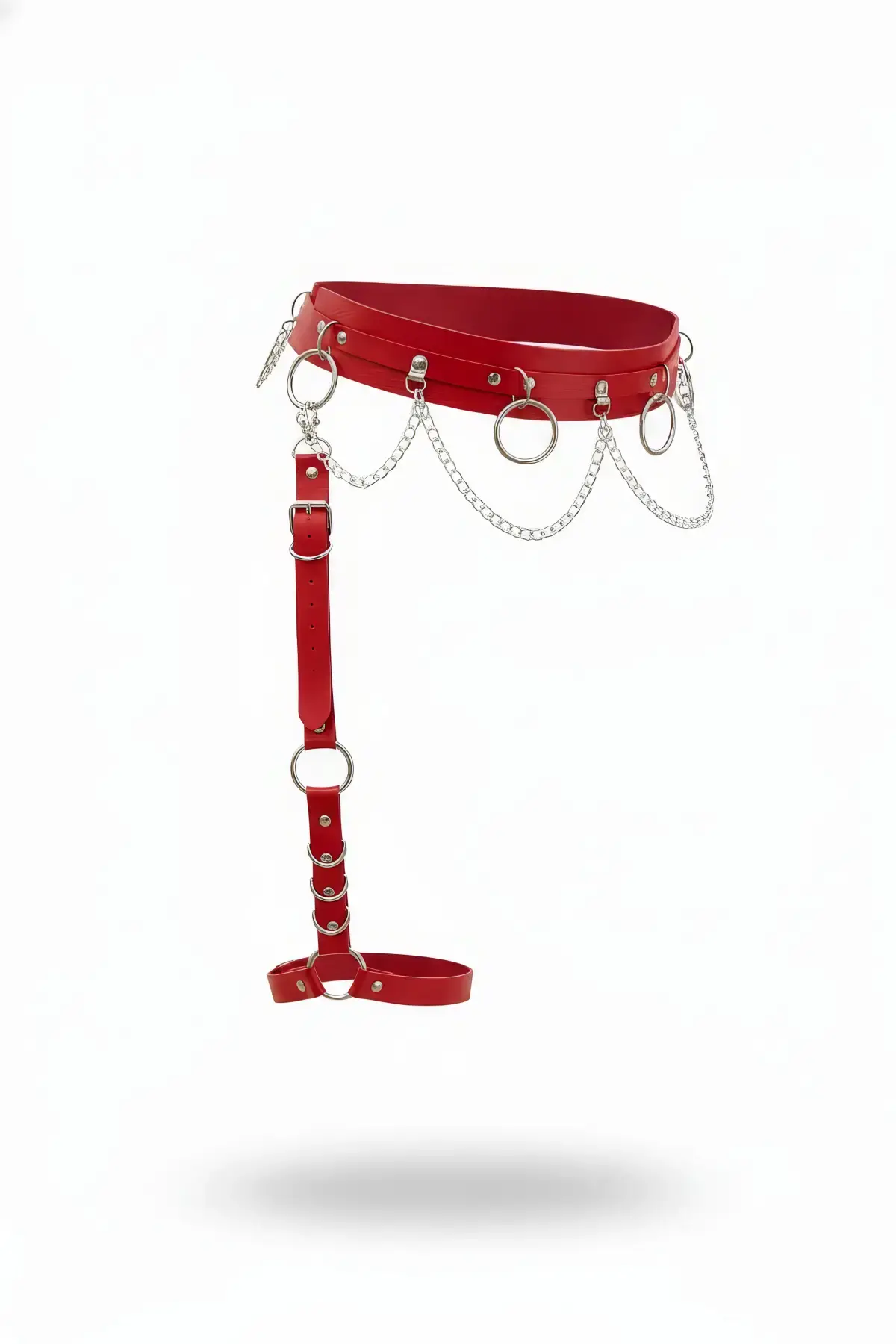 Kırmızı Jartiyer Harness Zincir Detaylı Suni Deri - APFT807