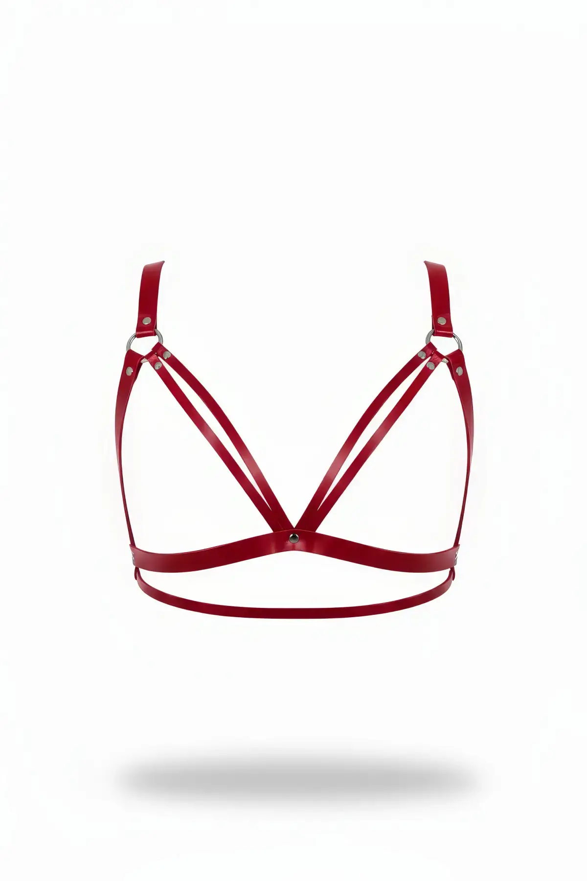 Kırmızı Göğüs Harness Suni Deri Metal Halka Detaylı - APFT238