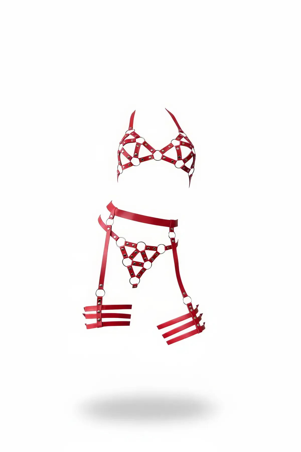 Kırmızı Harness Takım Deri Metal Halka Detaylı - APFT530