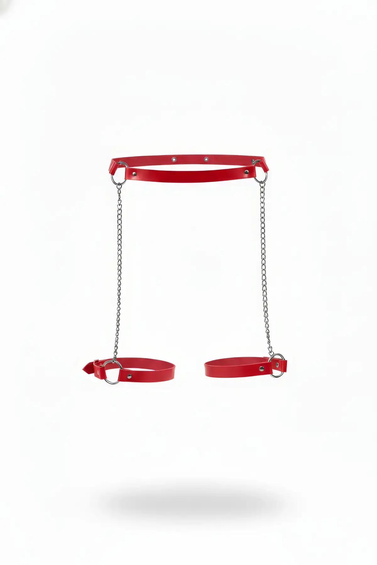 Kırmızı Jartiyer Harness Zincir Detaylı Suni Deri Bacak Aksesuarı - APFT775