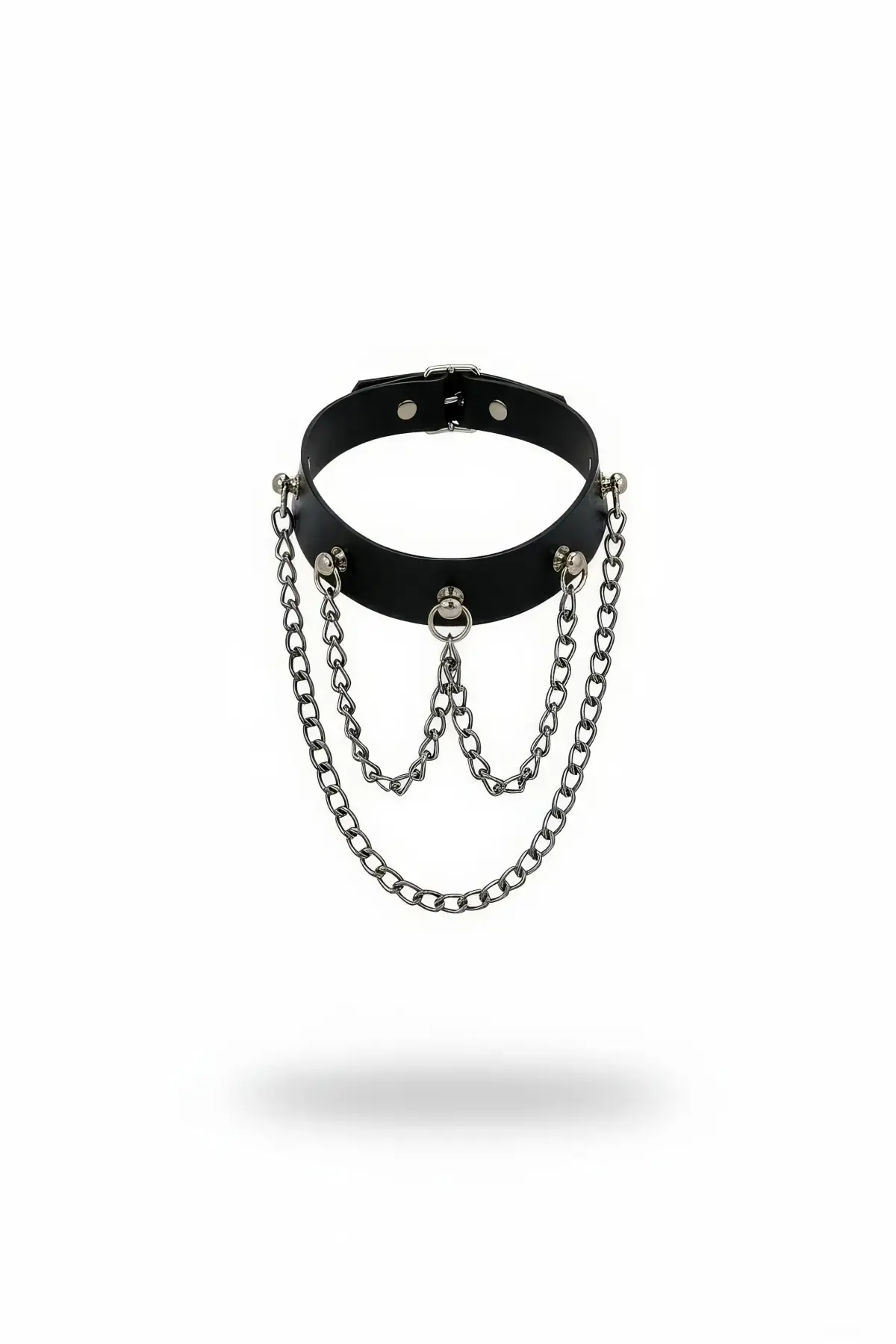 Siyah Choker Deri Zincir Detaylı Yaka Kolyesi - APFT1071