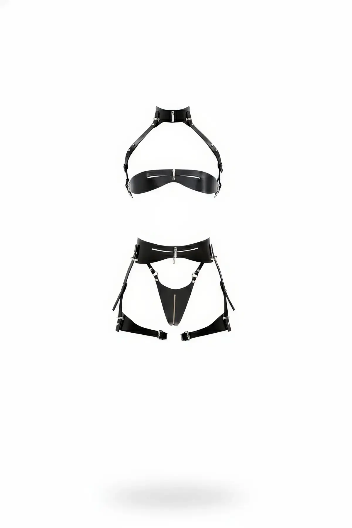 Siyah Jartiyer Harness Suni Deri Fermuar Detaylı Bralet Takım - APFT1373