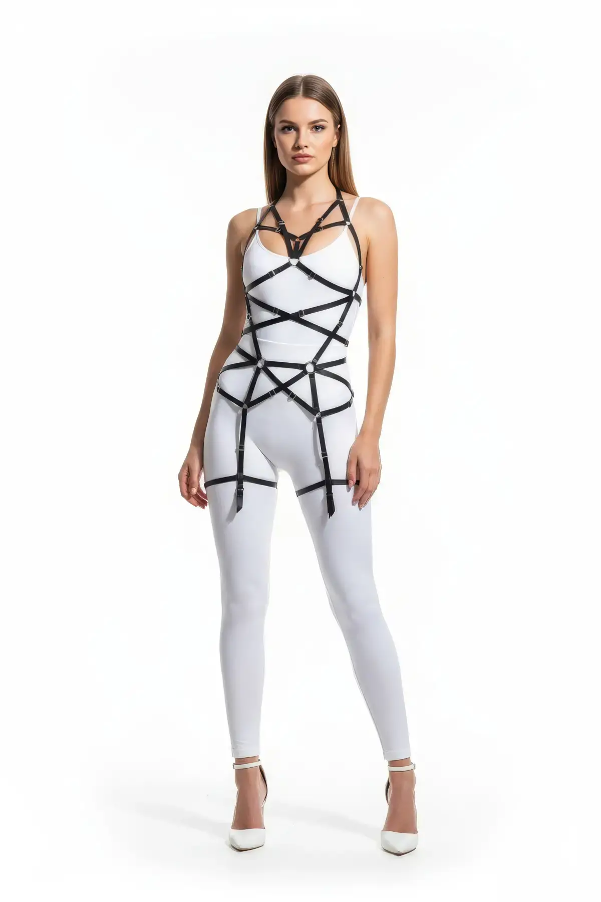 Siyah Body Harness Deri Çoklu İpli Vücut Aksesuarı - APFT348