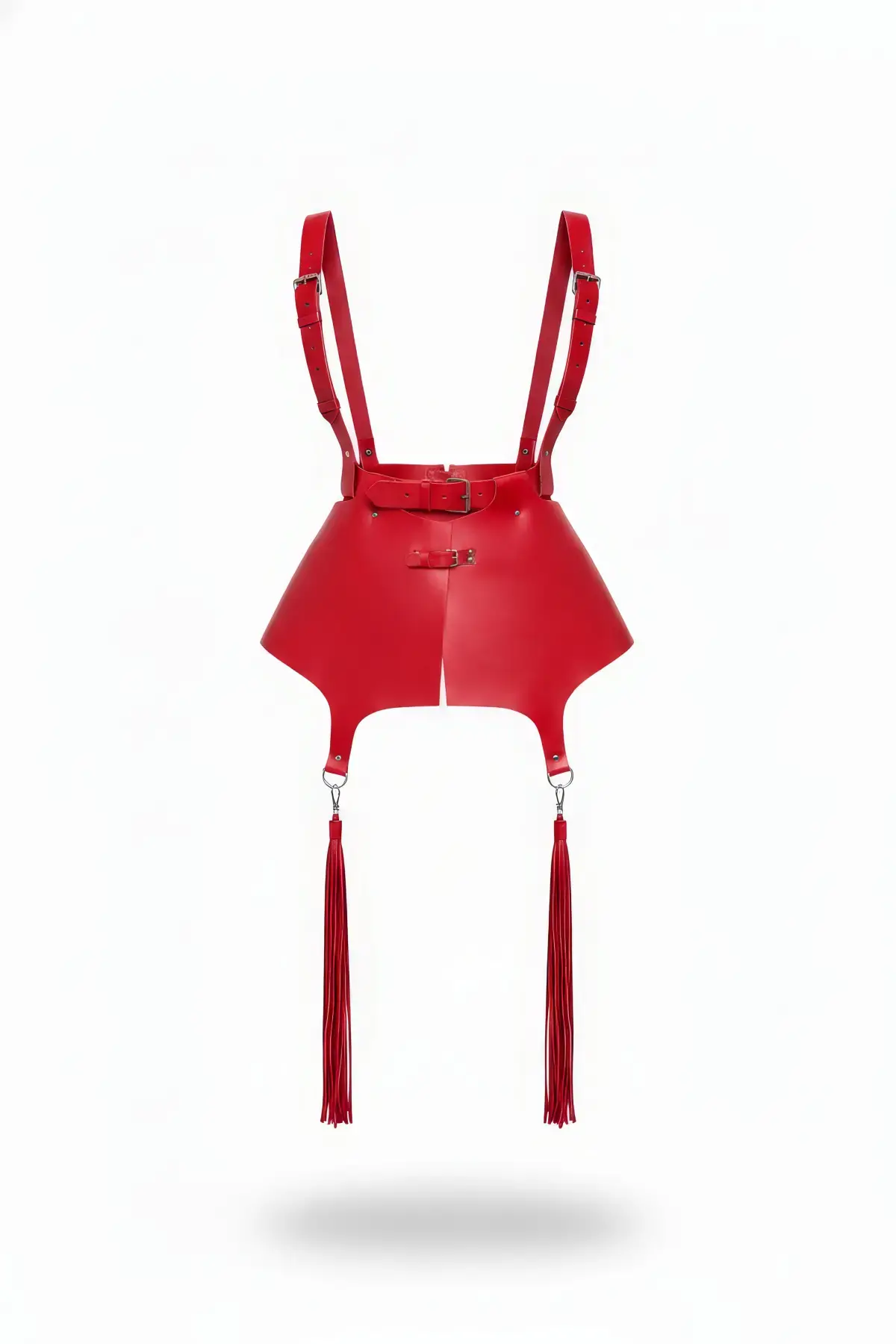 Kırmızı Etek Deri Püskül Detaylı Etek Harness Mini Etek - APFT787