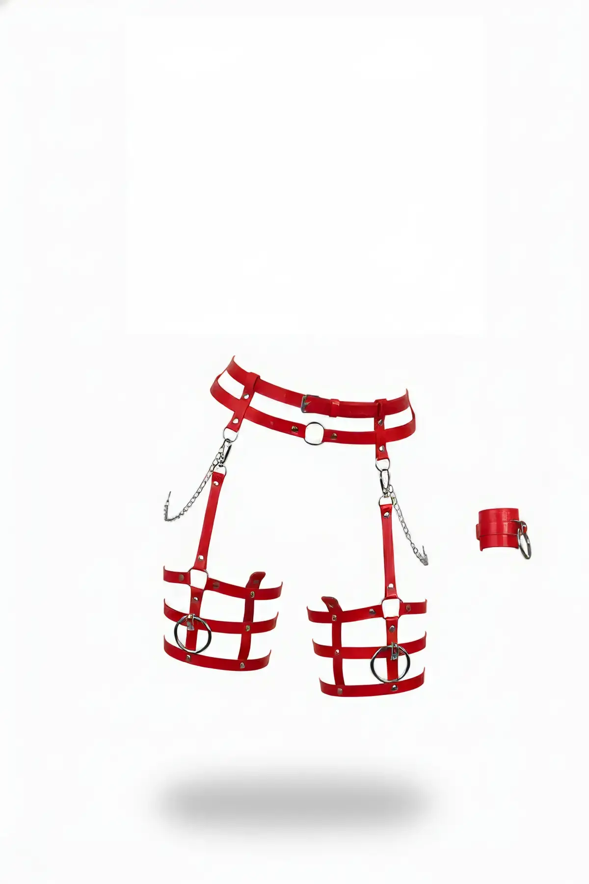 Kırmızı Jartiyer Harness Zincir Detaylı Bacak Aksesuarı - APFT699