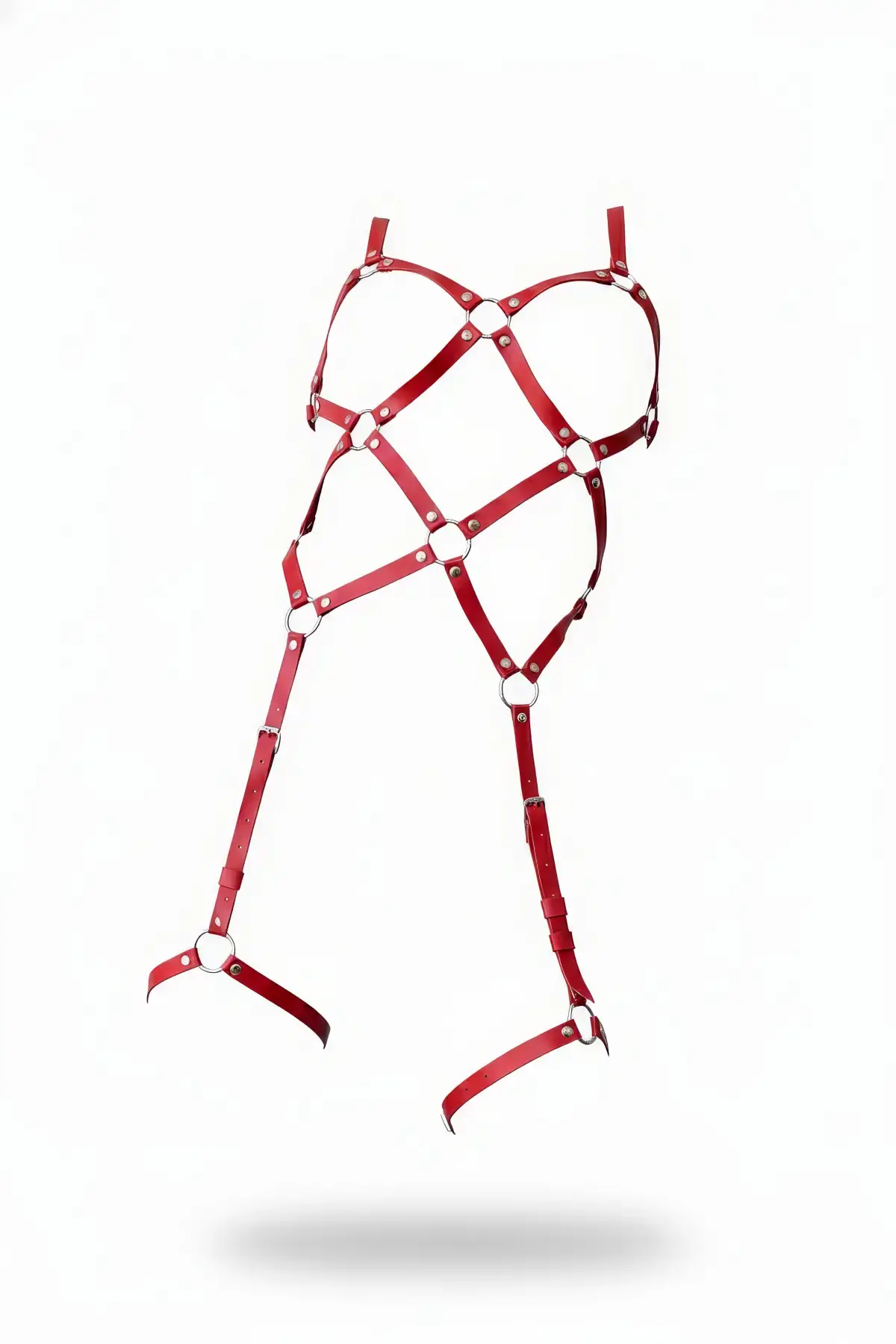 Kırmızı Jartiyer Harness Deri Kafes Yapılı Halka Detaylı - APFT508