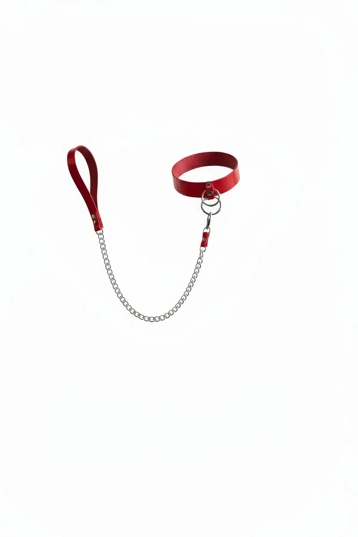 Kırmızı Choker Suni Deri Kalın Zincir Detaylı Kolye - APFT246
