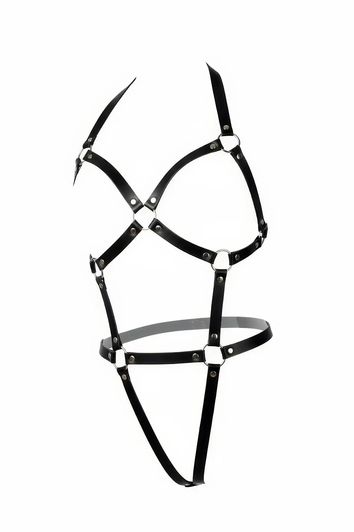 Siyah Body Harness Suni Deri Çapraz Detaylı Vücut Aksesuarı - APFT759