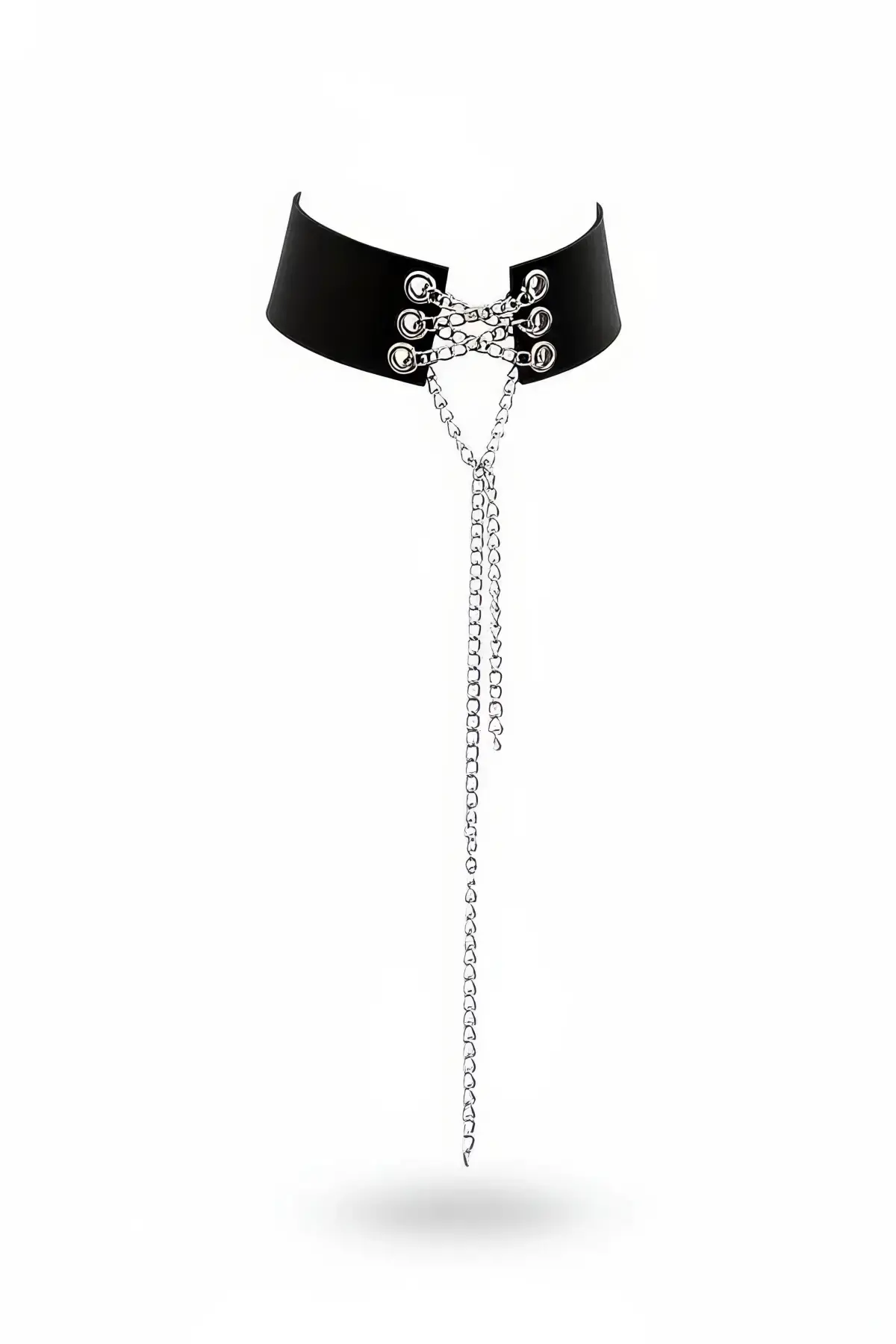 Siyah Choker Zincir Detaylı Kalın Deri Gerdanlık - APFT428