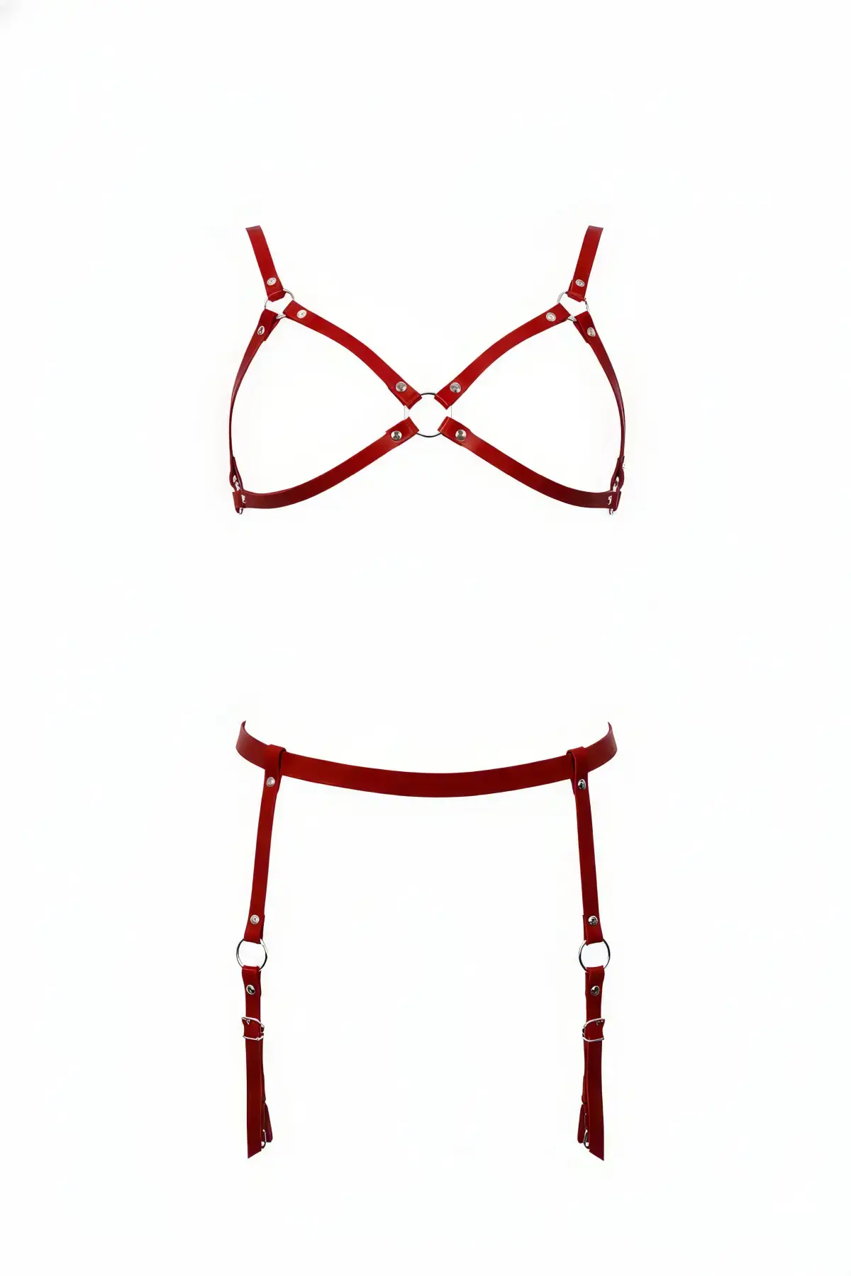 Kırmızı Harness Takım Deri Jartiyer Detaylı Metal Halkalı - APFT228