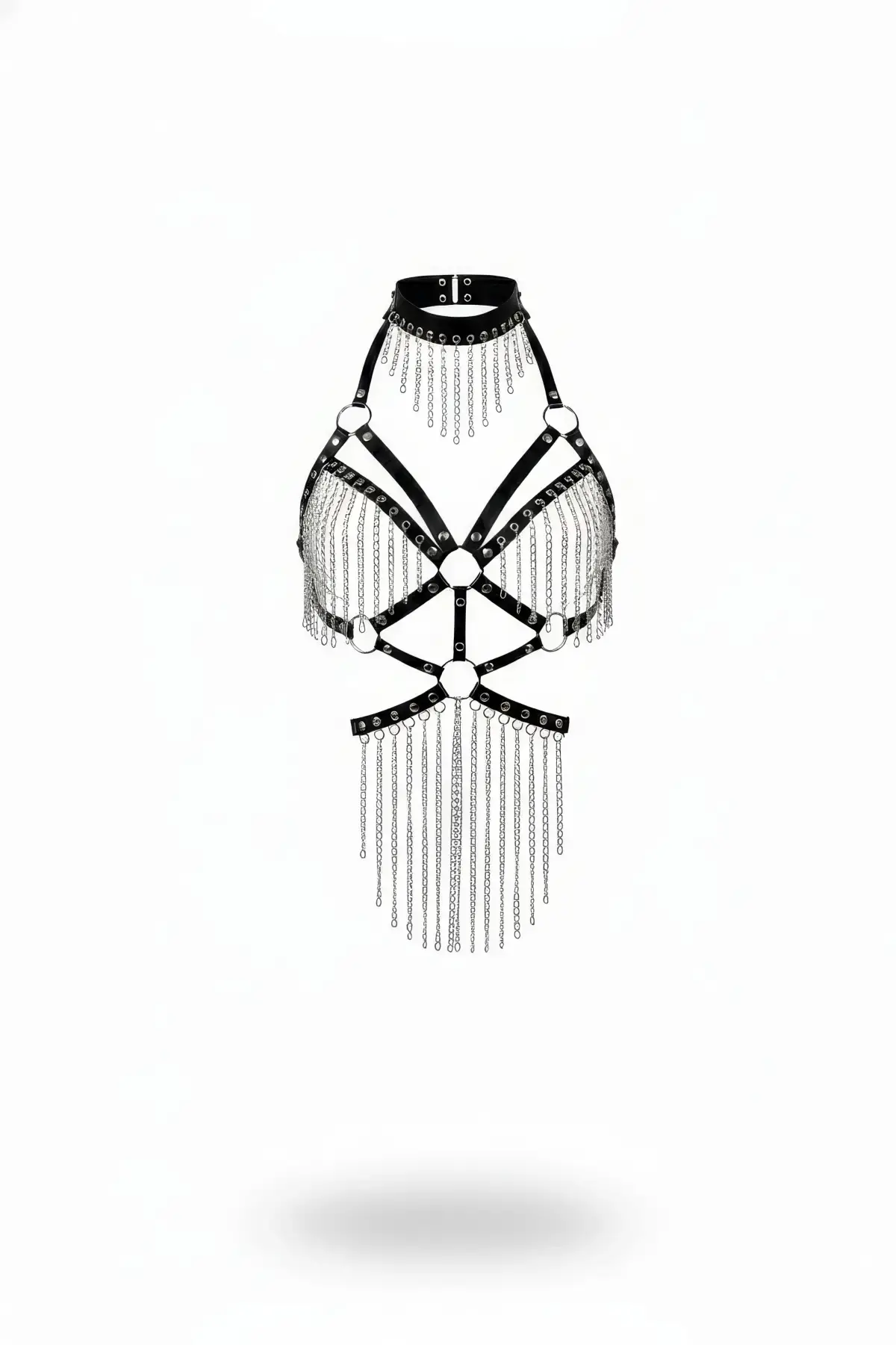 Siyah Body Harness Choker Yaka Zincir Detaylı Vücut Aksesuarı - APFT1397