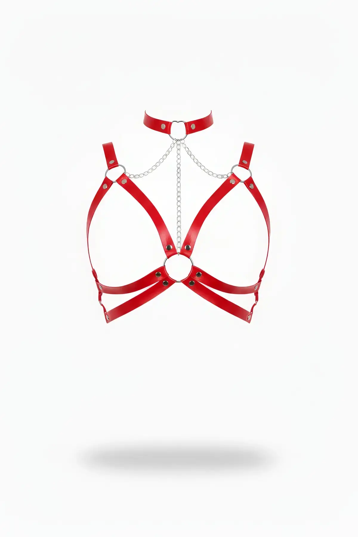 Kırmızı Göğüs Harness Deri Zincir Detaylı - APFT797