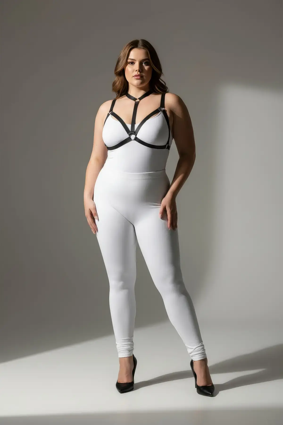 Büyük Beden Siyah Kadın Lastik Harness Şık Vücut Aksesuarı - APFT93