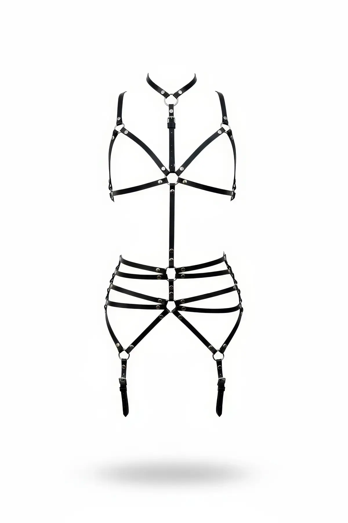 Siyah Body Harness Tam Vücut Boyunluklu Metal Halka Detaylı - APFT262