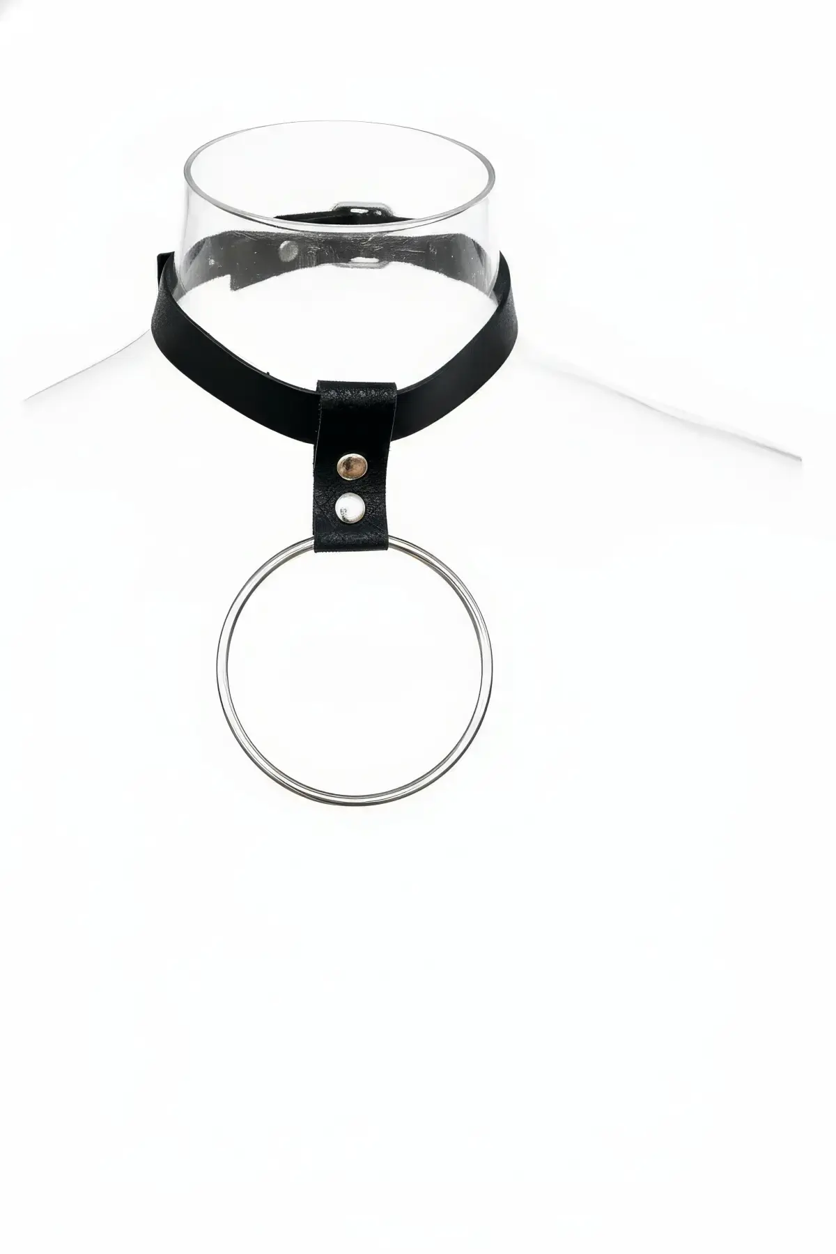 Siyah Choker Büyük Halka Detaylı Deri Gerdanlık - APFT400